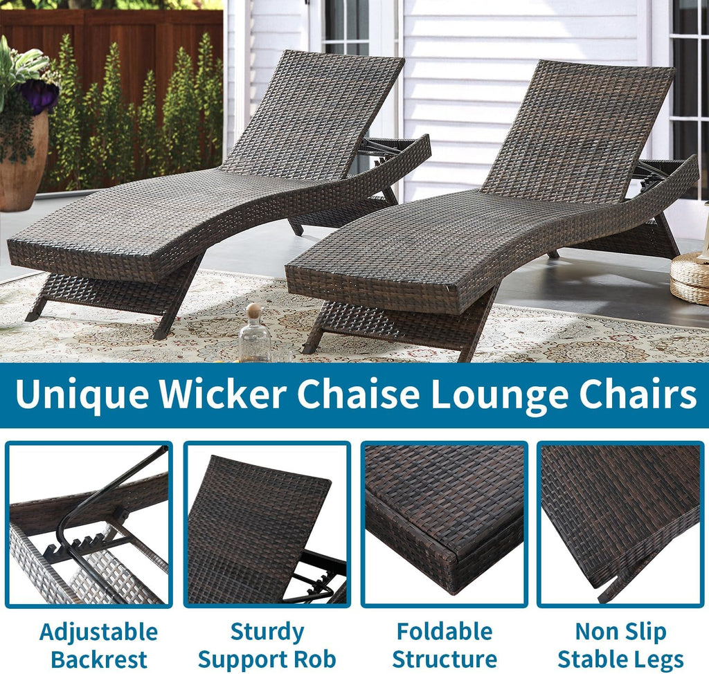 2 Brown Wicker Pool Chaise Lounges