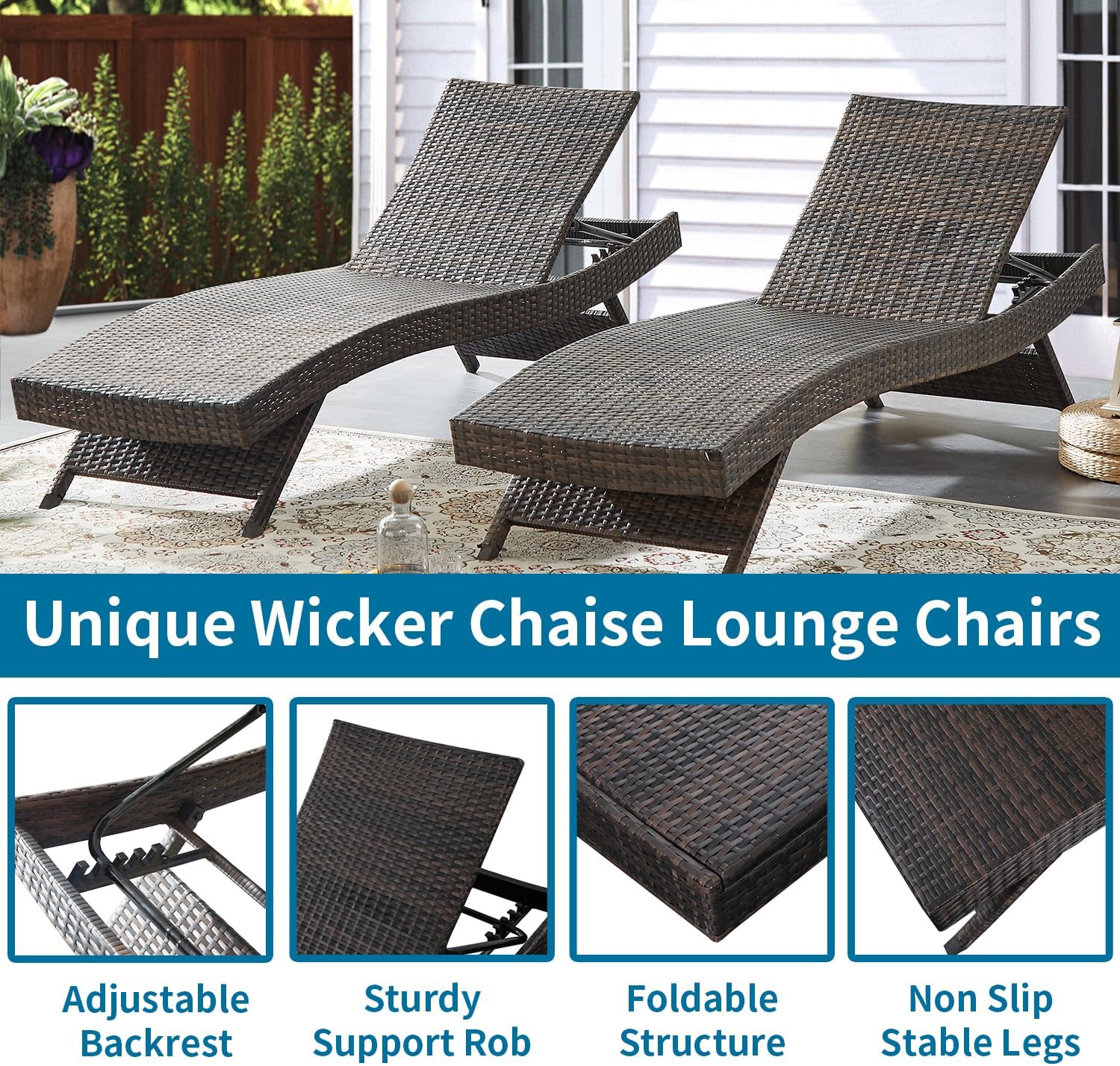 2 Brown Wicker Pool Chaise Lounges