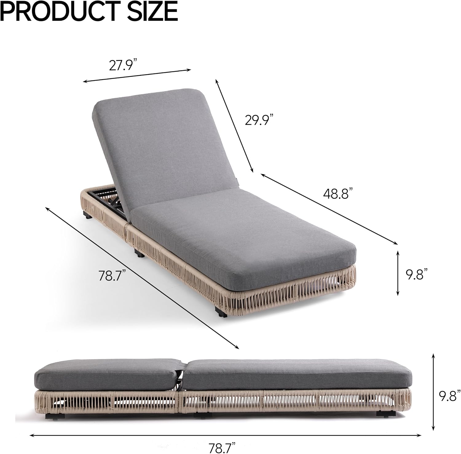Beige Rattan Adjustable Pool Chaise Lounge