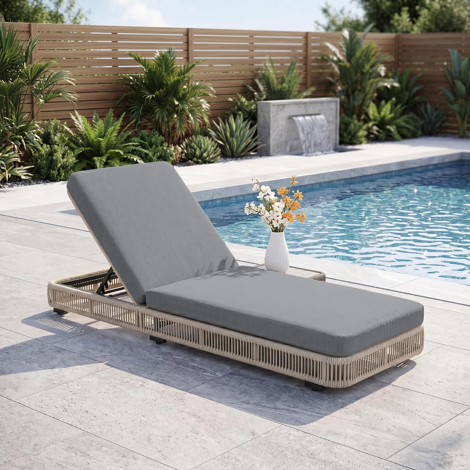 Beige Rattan Adjustable Pool Chaise Lounge