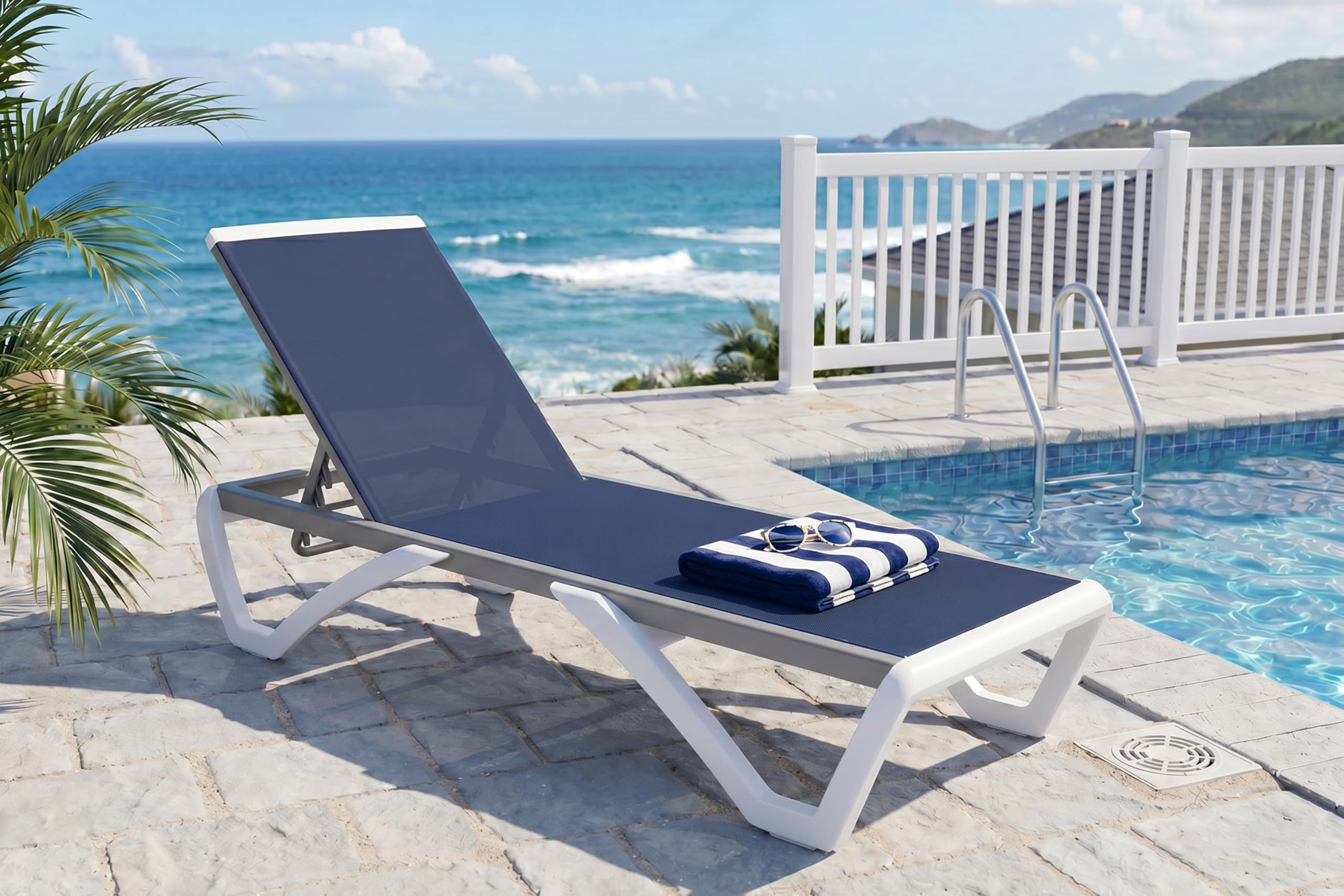 PURPLE LEAF Patio Chaise Lounge Chair with Armrests Outside Aluminum Plastic Stackable Tanning Chairs for Pool Sunbathing Beach Deck Outdoor Lounger, Khaki