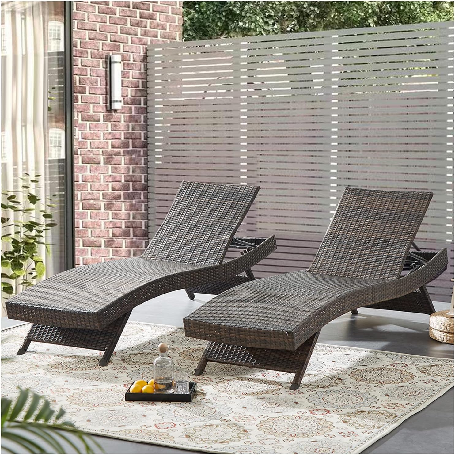 2 Brown Wicker Pool Chaise Lounges