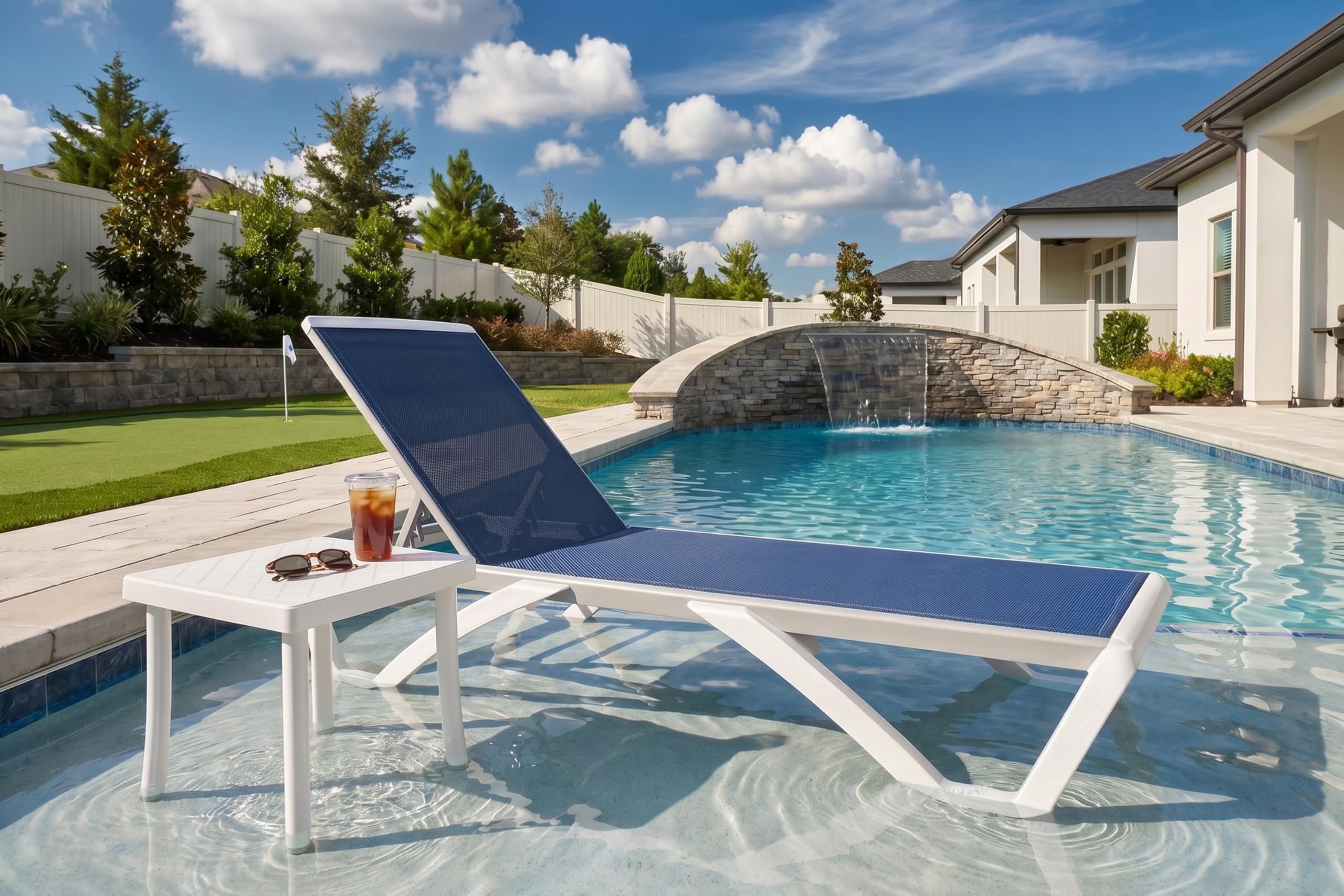PURPLE LEAF Patio Chaise Lounge Chair with Armrests Outside Aluminum Plastic Stackable Tanning Chairs for Pool Sunbathing Beach Deck Outdoor Lounger, Khaki