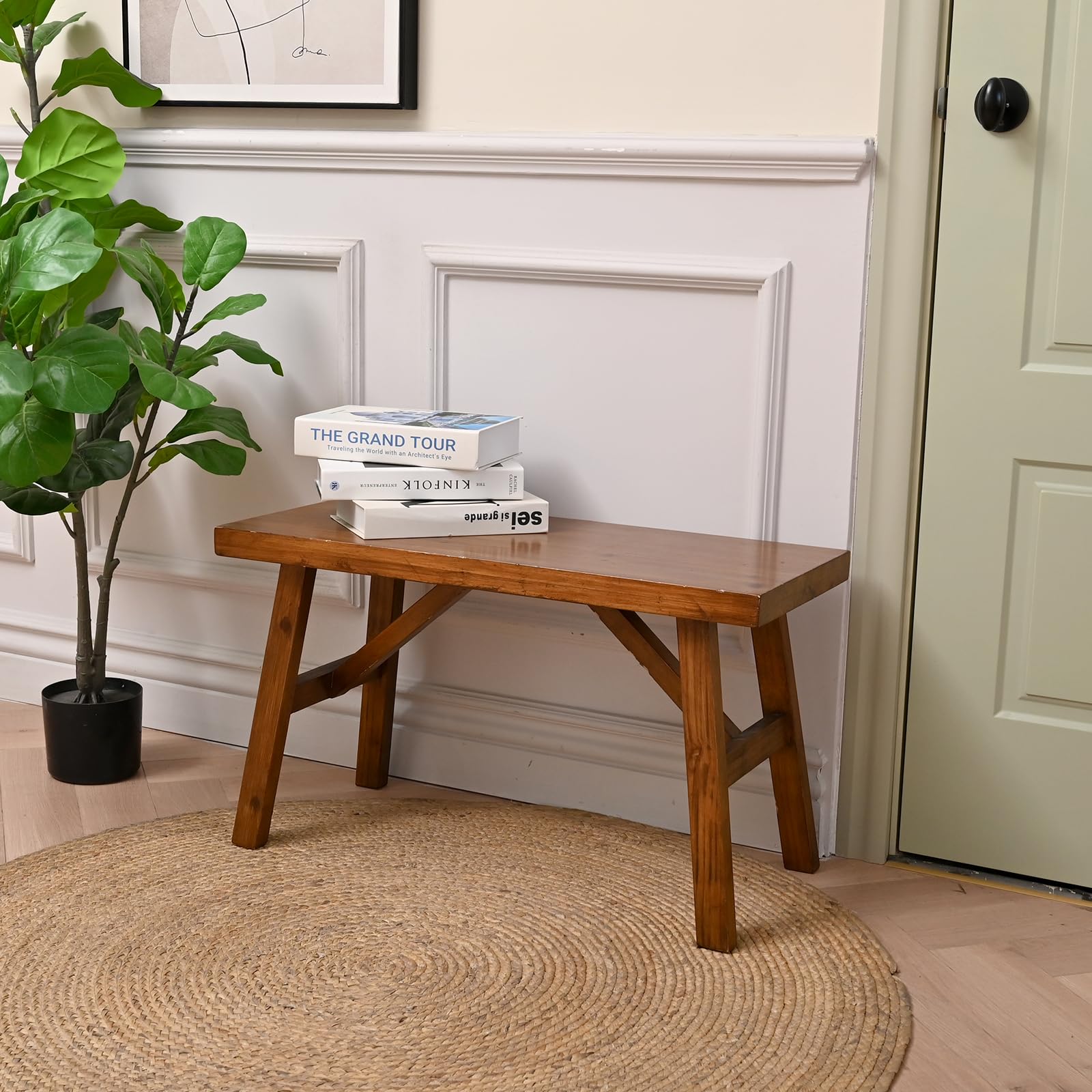 SwallowLiving 40 Inch Solid Wood Bench, Farmhouse Indoor Kitchen Dining Bench with Sturdy Construction, Multi-Purpose Backless Seat for Entryway, Outdoor Patio, Foot of Bed