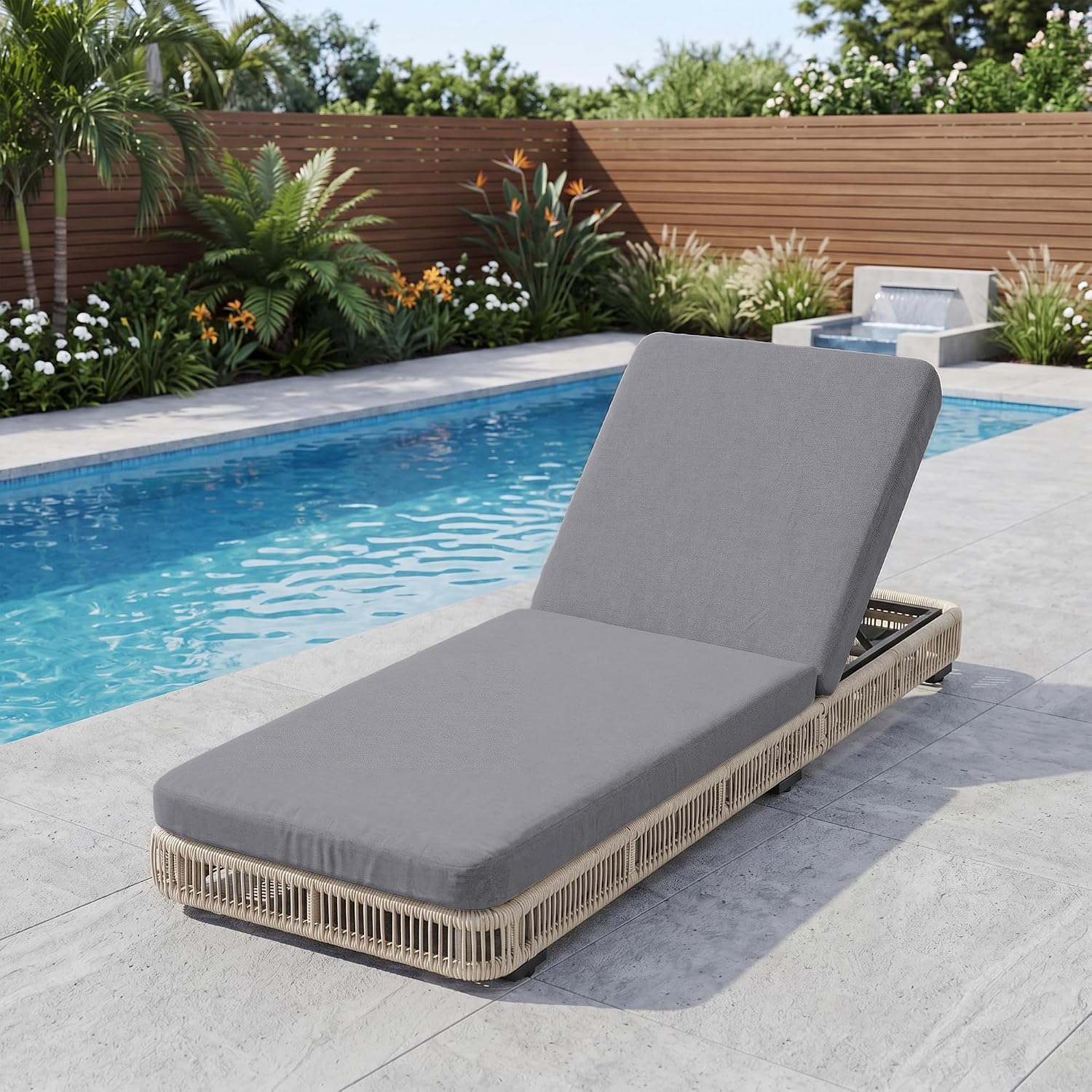 Beige Rattan Adjustable Pool Chaise Lounge