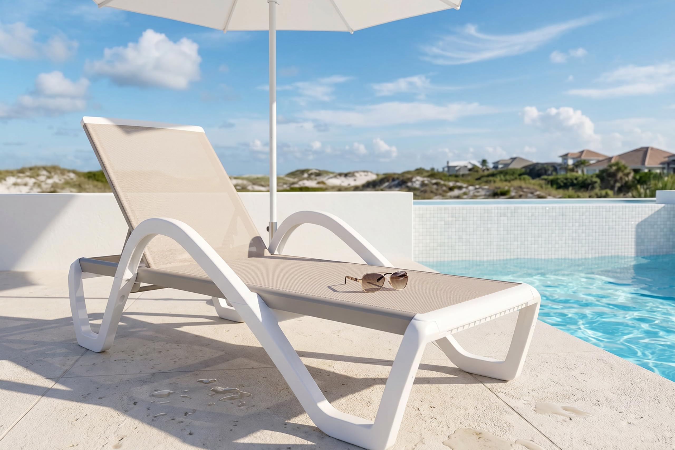 PURPLE LEAF Patio Chaise Lounge Chair with Armrests Outside Aluminum Plastic Stackable Tanning Chairs for Pool Sunbathing Beach Deck Outdoor Lounger, Khaki