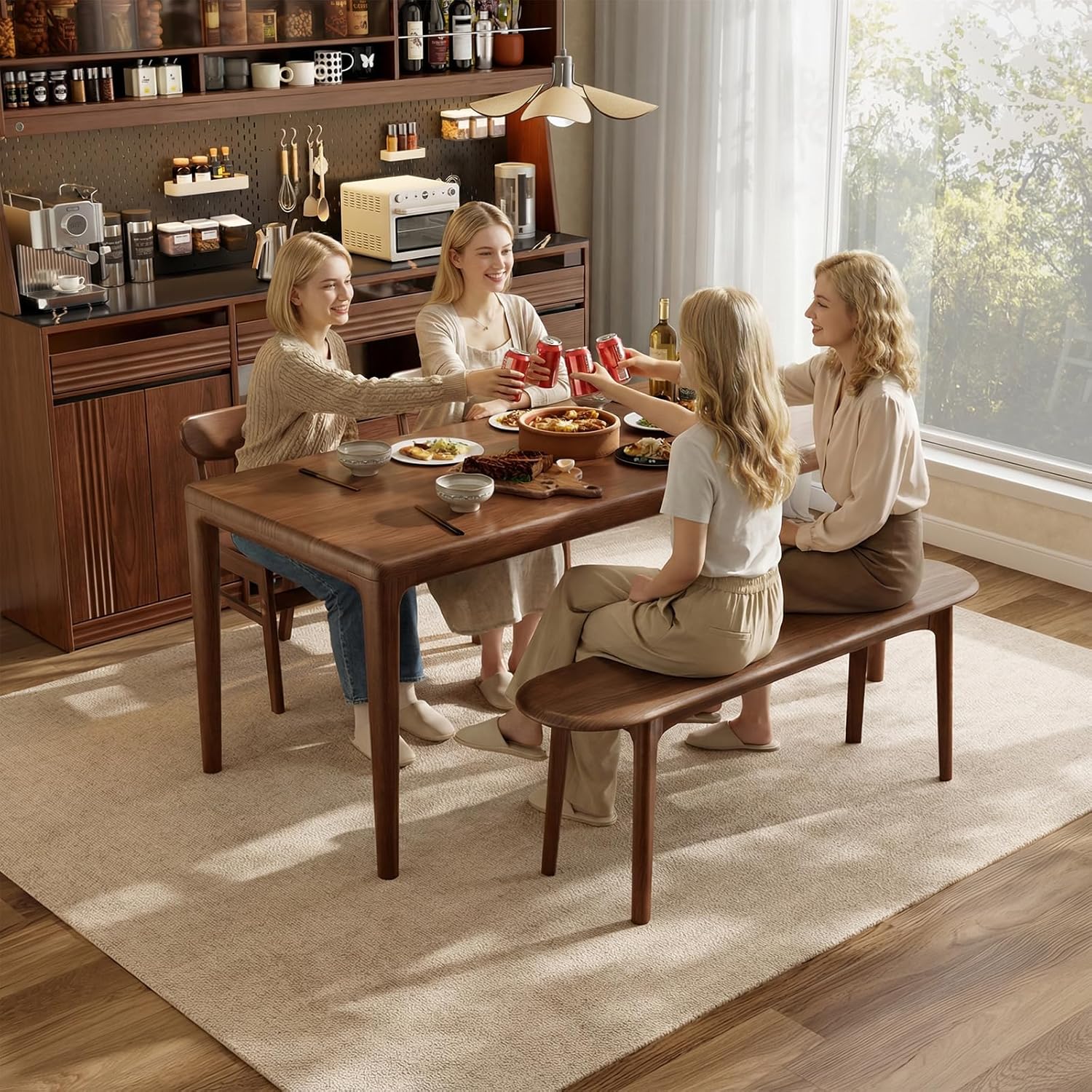 DONGMUWUEJEE Walnut Solid Wood Dining Bench