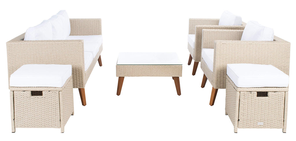 SAFAVIEH Outdoor Collection Presla Natural/White 6-Piece Patio Living Set PAT7715D-3BX