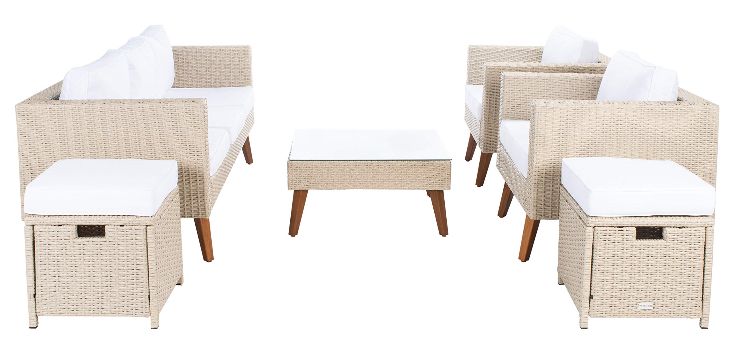 SAFAVIEH Outdoor Collection Presla Natural/White 6-Piece Patio Living Set PAT7715D-3BX
