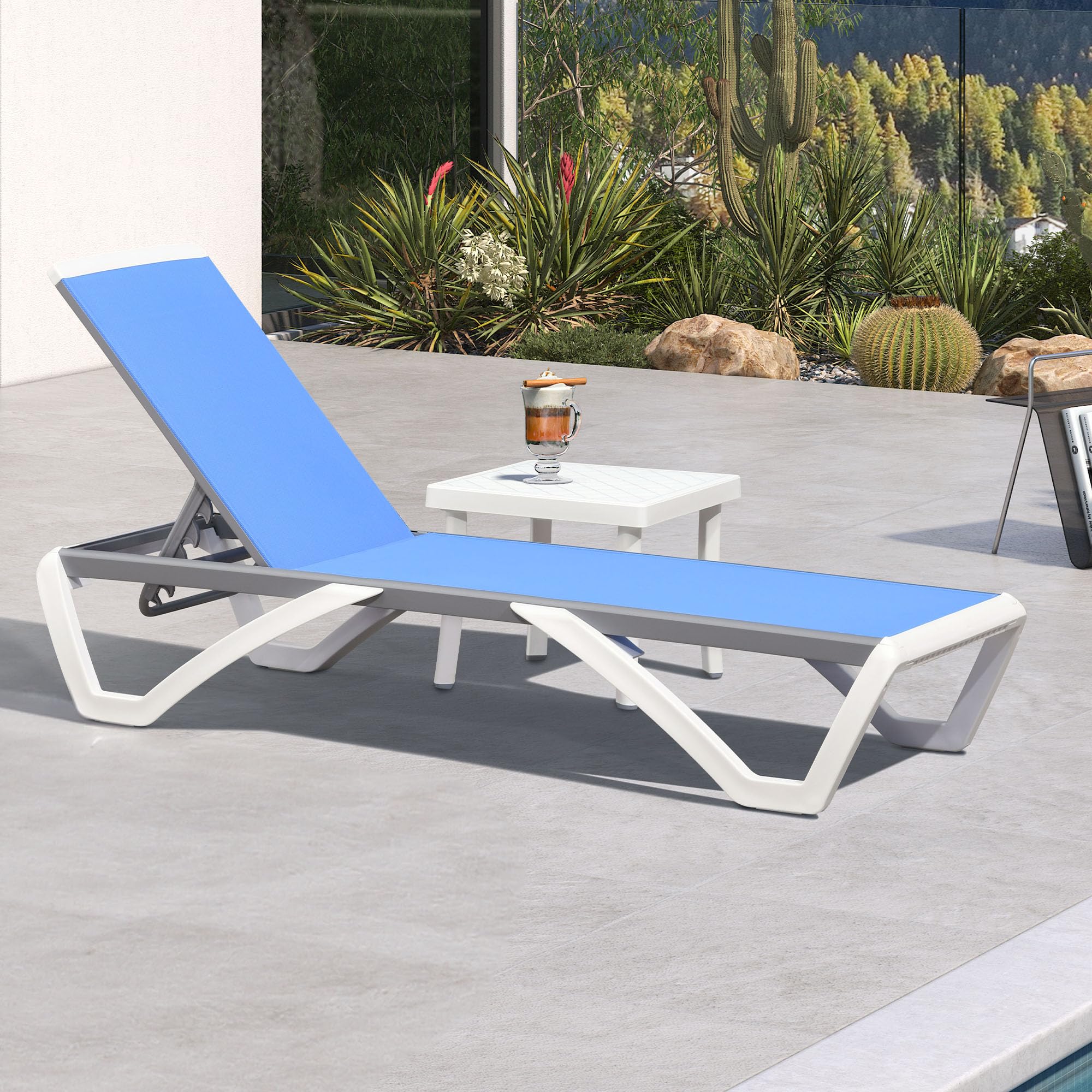 PURPLE LEAF Patio Chaise Lounge Chair with Armrests Outside Aluminum Plastic Stackable Tanning Chairs for Pool Sunbathing Beach Deck Outdoor Lounger, Khaki