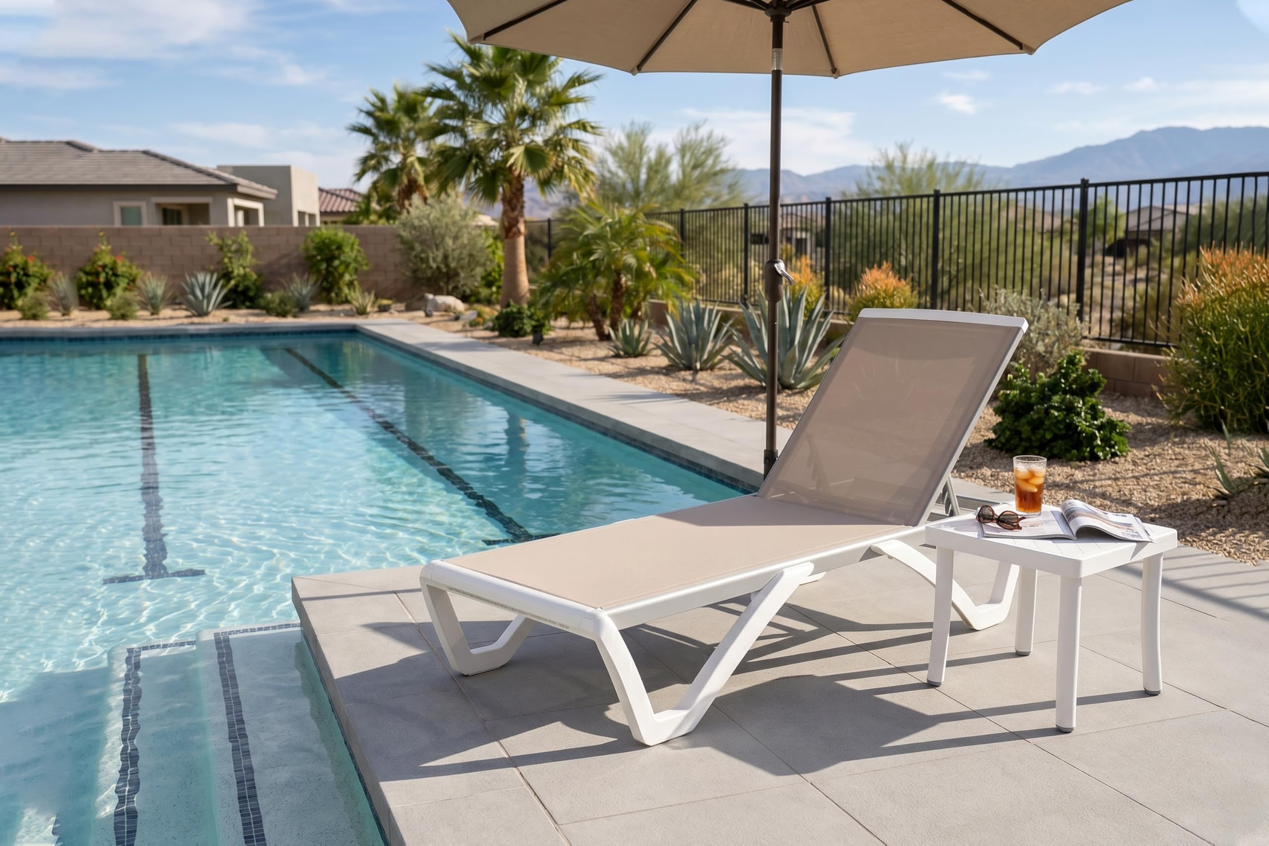 PURPLE LEAF Patio Chaise Lounge Chair with Armrests Outside Aluminum Plastic Stackable Tanning Chairs for Pool Sunbathing Beach Deck Outdoor Lounger, Khaki