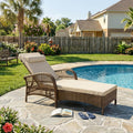 VIVIJASON Outdoor Wicker Chaise Lounge Chair, All-Weather PE Rattan Cushioned Patio Lounger Chair, 6-Position Adjustable Pool Sunbathing Recliner with Armrest & Pillow for Poolside Deck Yard, Gray