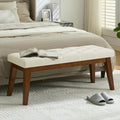 WUTUTUEE 43.5'' Linen Bedroom Bench, Upholstered End of Bed Bench, Padded Vintage Dining Bench, Entryway Bench with Solid Wood Legs, Kitchen, Living Room, Hallway, White