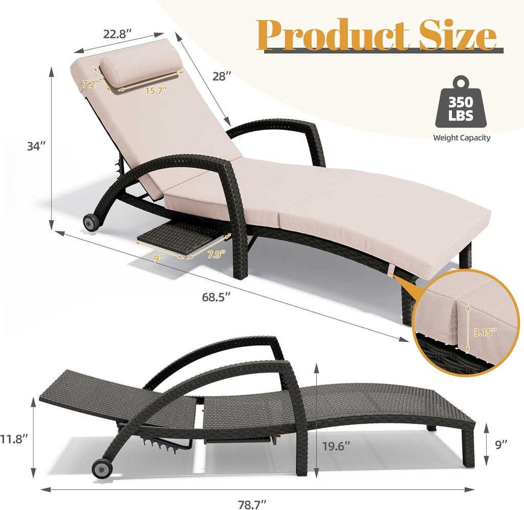2 Wicker Pool Chaise Lounges with Cushions