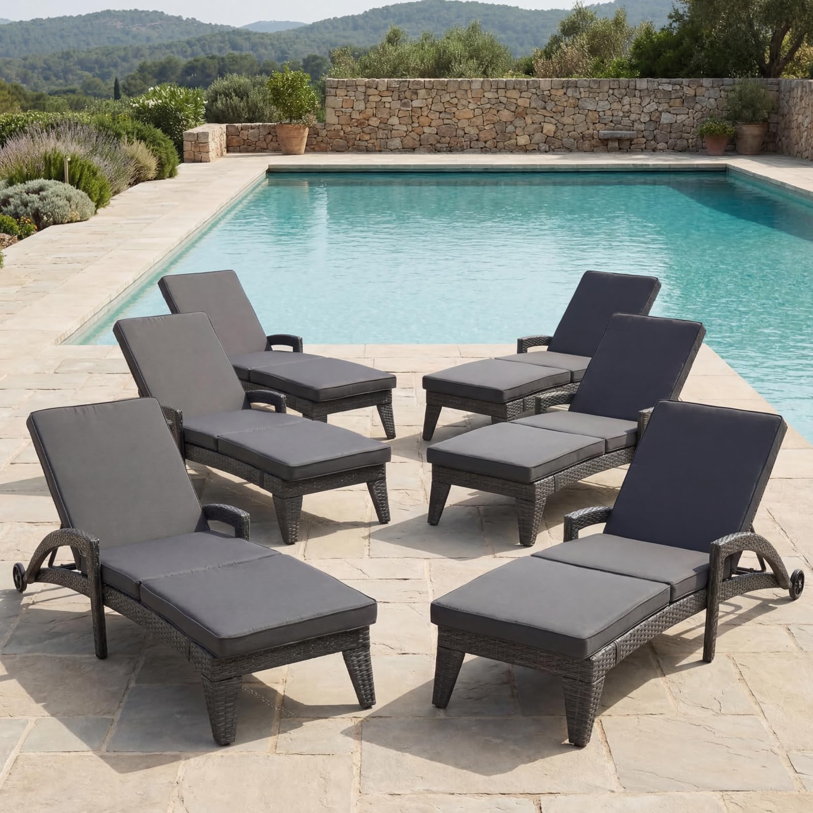Patio Chaise Lounger Set of 2, Outdoor Lounger Patio Chairs, Heavy Duty Lounge Chairs Outdoor, Chaise Lounges for Resort, Backyard, Deck, Poolside, Garden, Grey Stripe