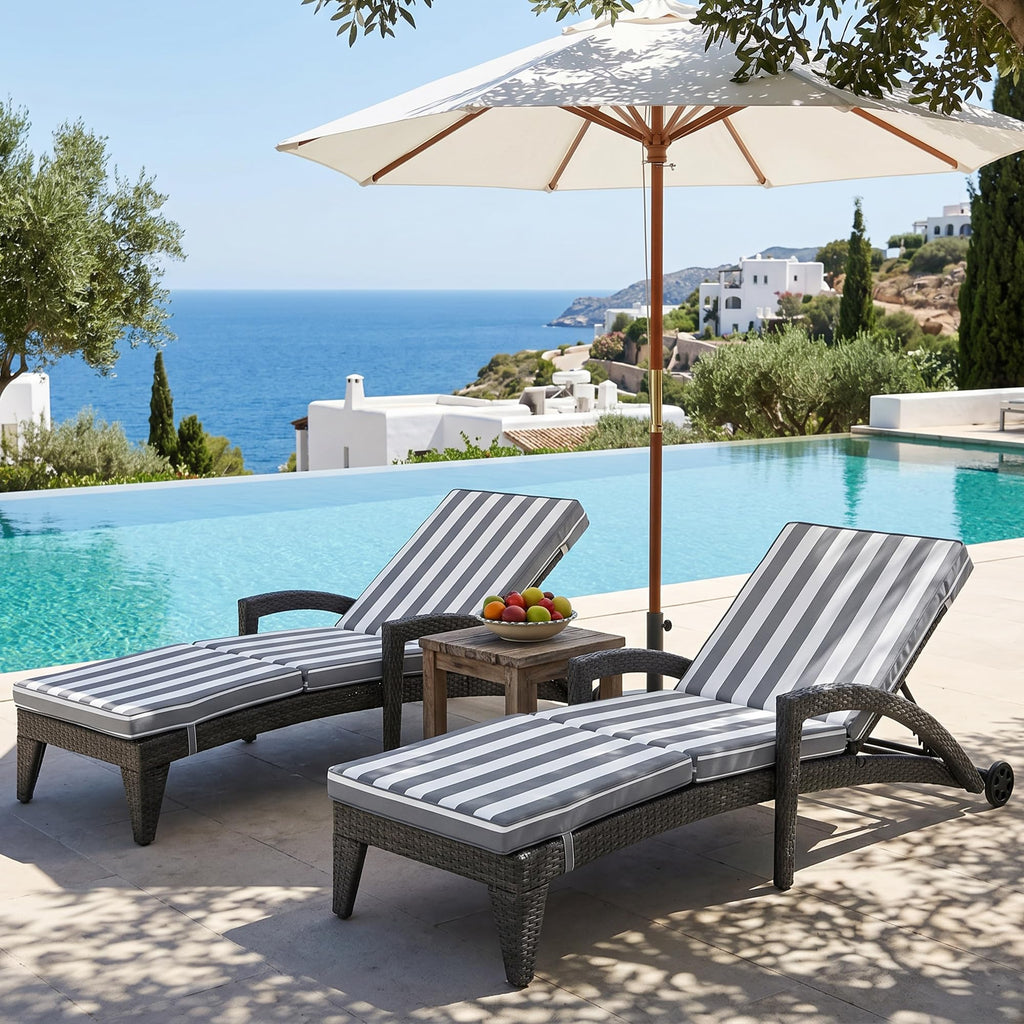 2 Khaki Wheeled Wicker Pool Lounges