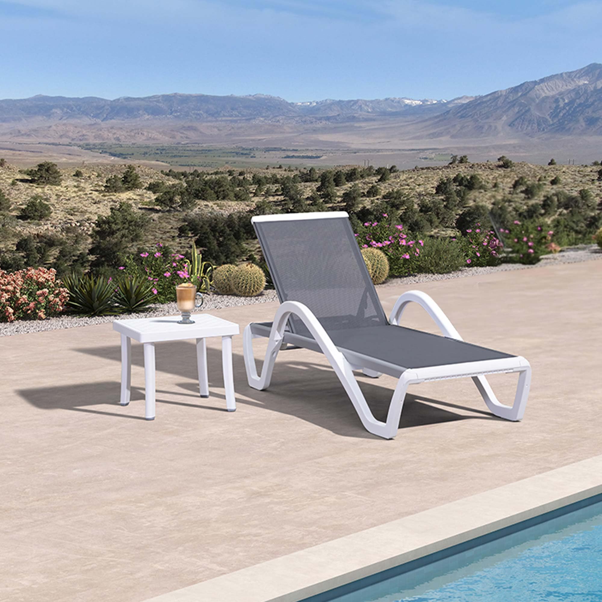 PURPLE LEAF Patio Chaise Lounge Chair with Armrests Outside Aluminum Plastic Stackable Tanning Chairs for Pool Sunbathing Beach Deck Outdoor Lounger, Khaki