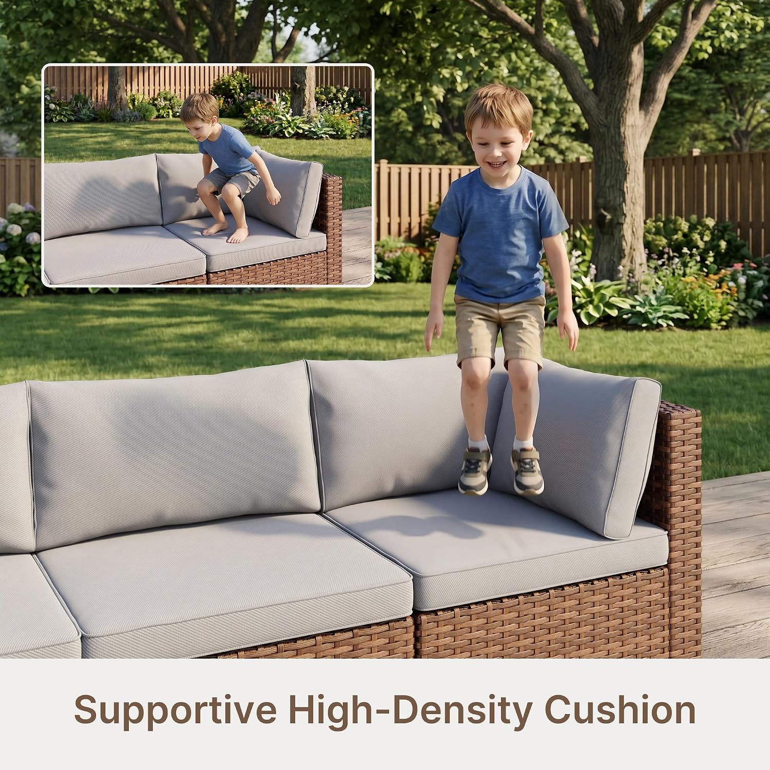 Grey 7-Piece PE Rattan Patio Furniture Set