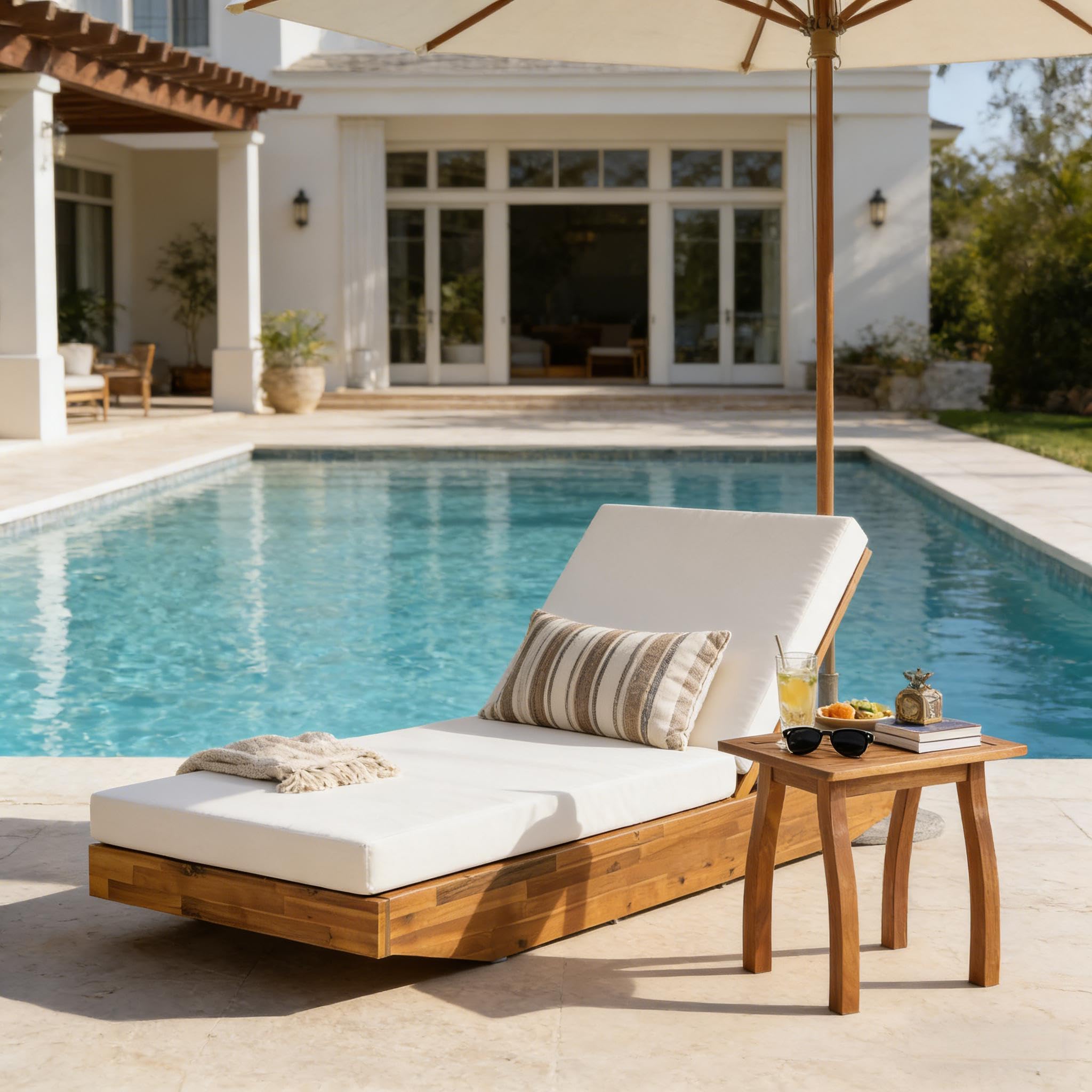 Outdoor Wicker Chaise Lounge Chairs Set of 2, 80'' Patio Rattan Reclining Chair w/Pull-Out Side Table &5-Level Adjustable Backrest Ergonomic Wave Design Pool Sunbathing Recliners, Gray