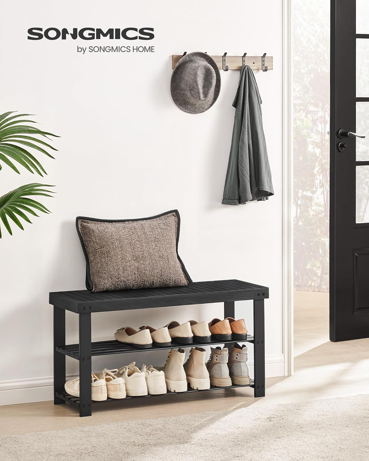 Black Bamboo Shoe Rack Bench