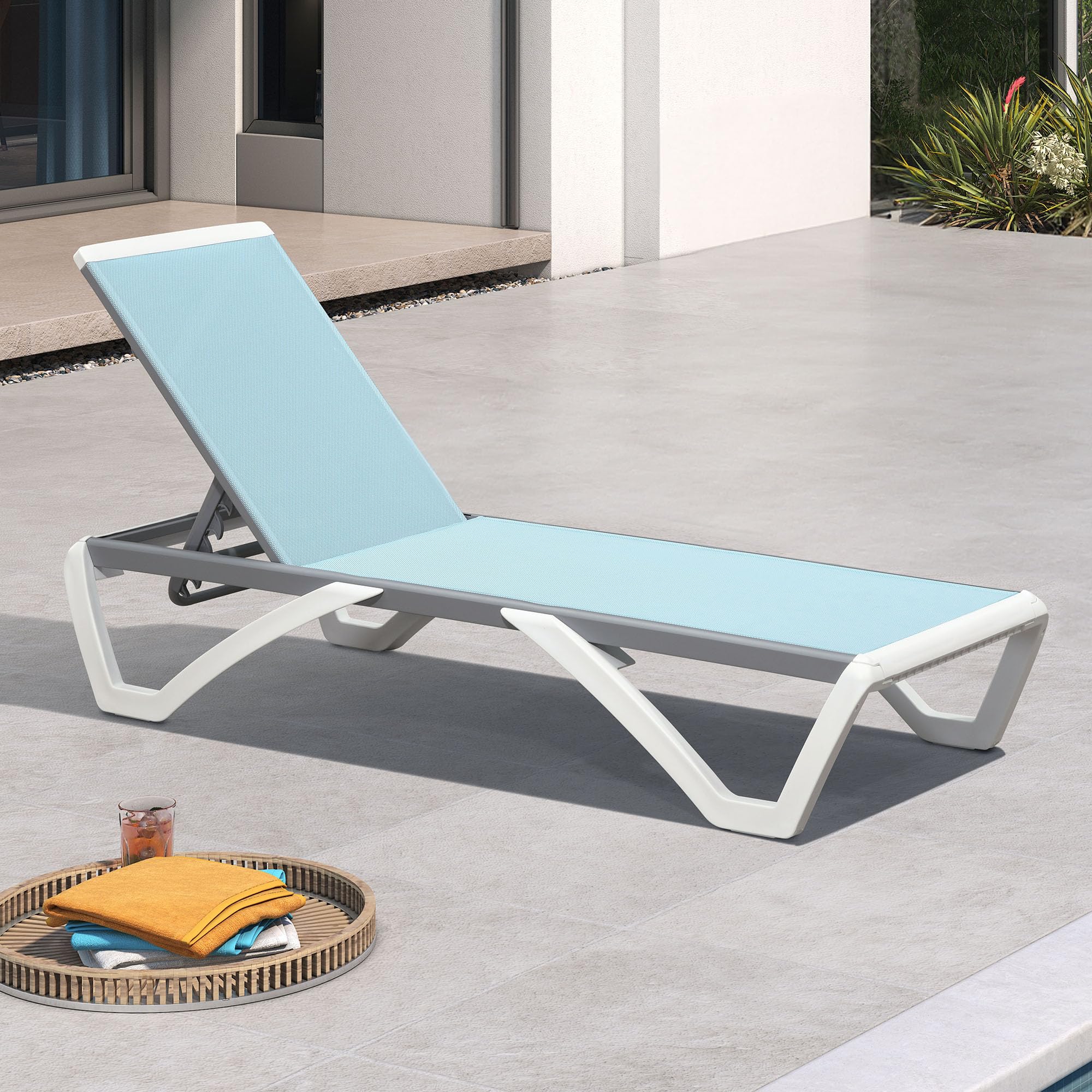 PURPLE LEAF Patio Chaise Lounge Chair with Armrests Outside Aluminum Plastic Stackable Tanning Chairs for Pool Sunbathing Beach Deck Outdoor Lounger, Khaki