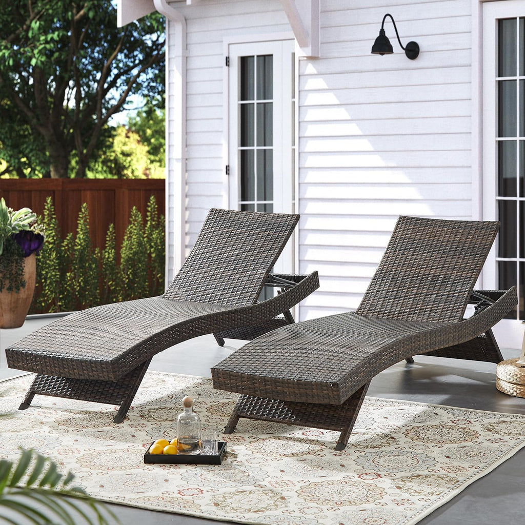 2 Brown Wicker Pool Chaise Lounges