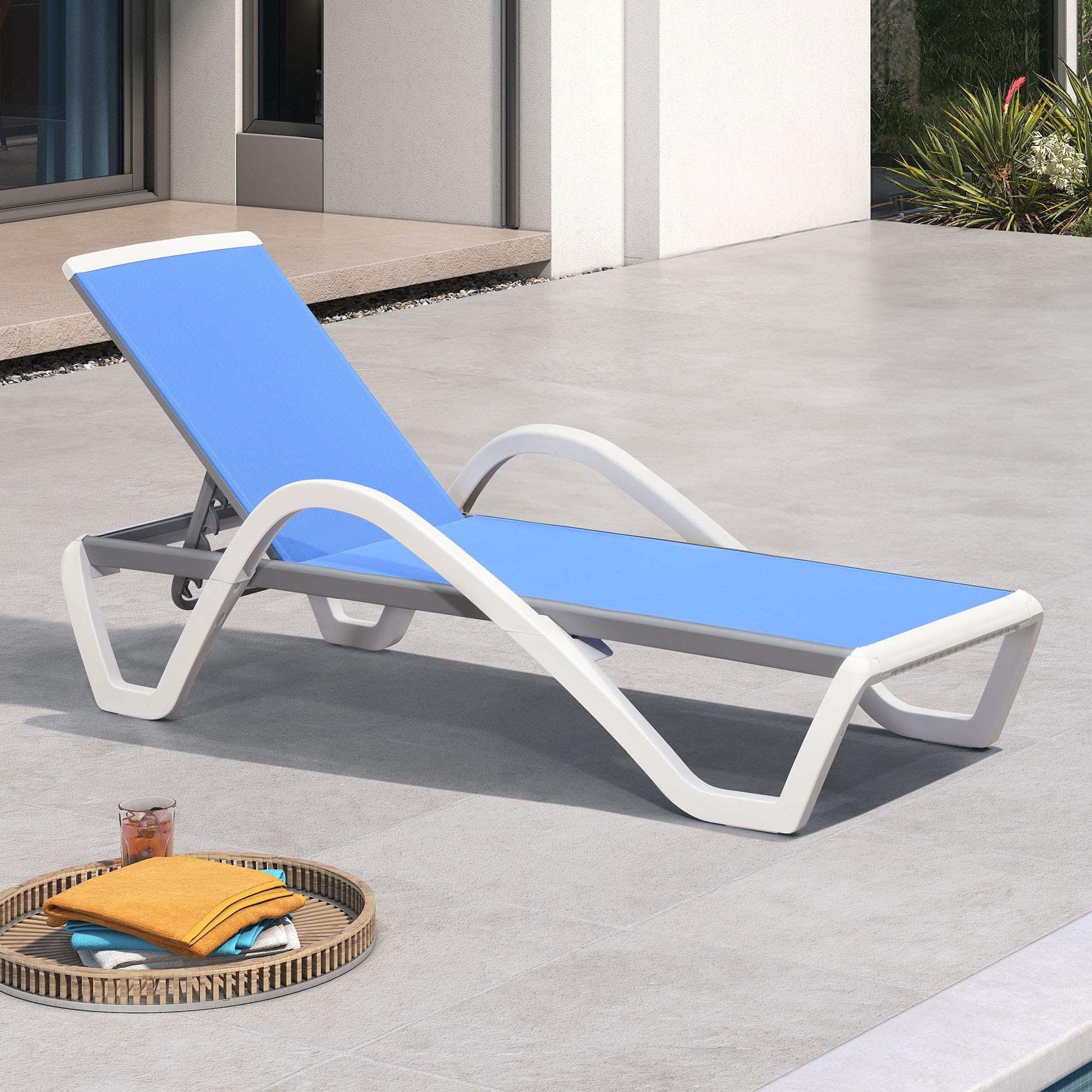 PURPLE LEAF Patio Chaise Lounge Chair with Armrests Outside Aluminum Plastic Stackable Tanning Chairs for Pool Sunbathing Beach Deck Outdoor Lounger, Khaki