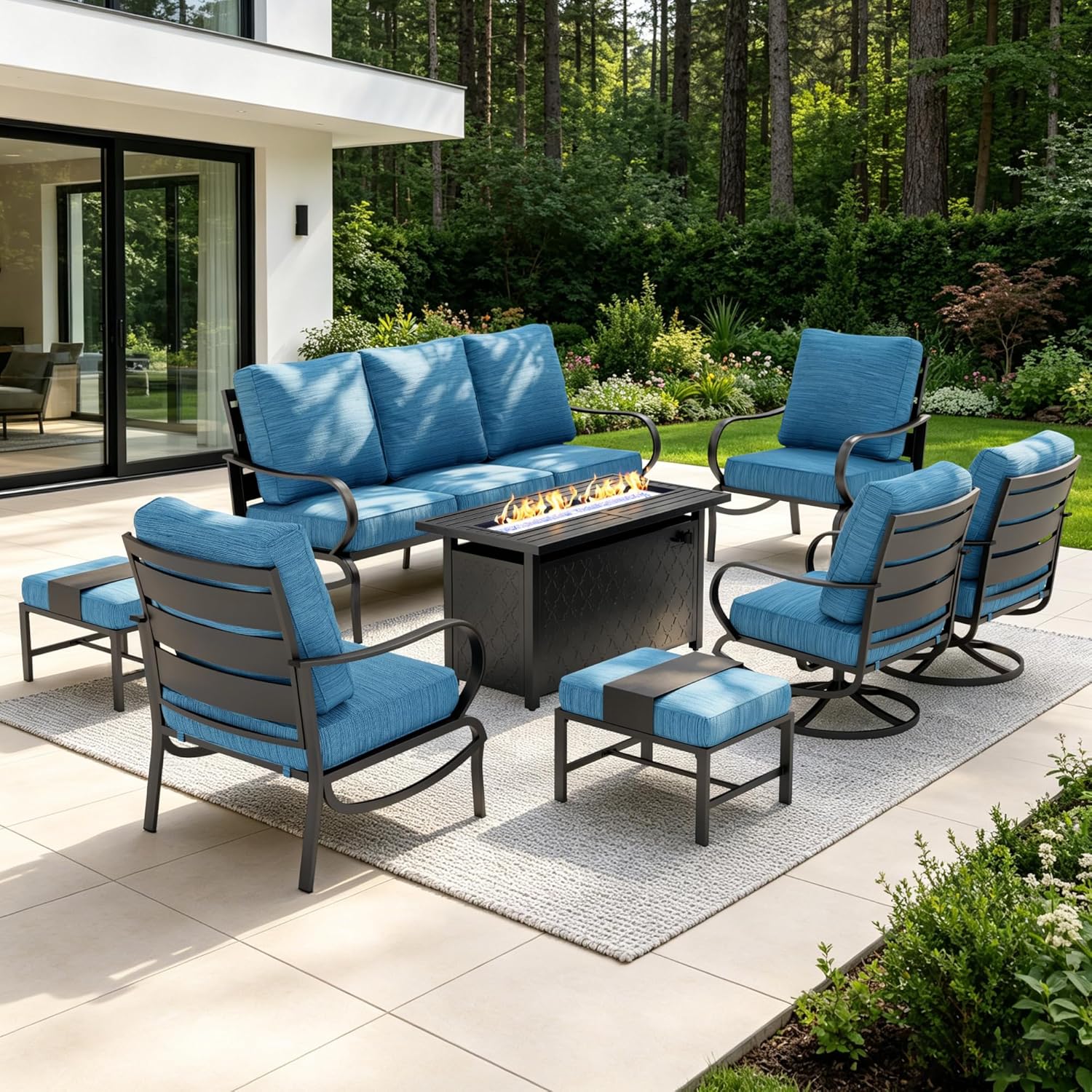 Sophia William Peacock Blue Fire Pit Patio Set