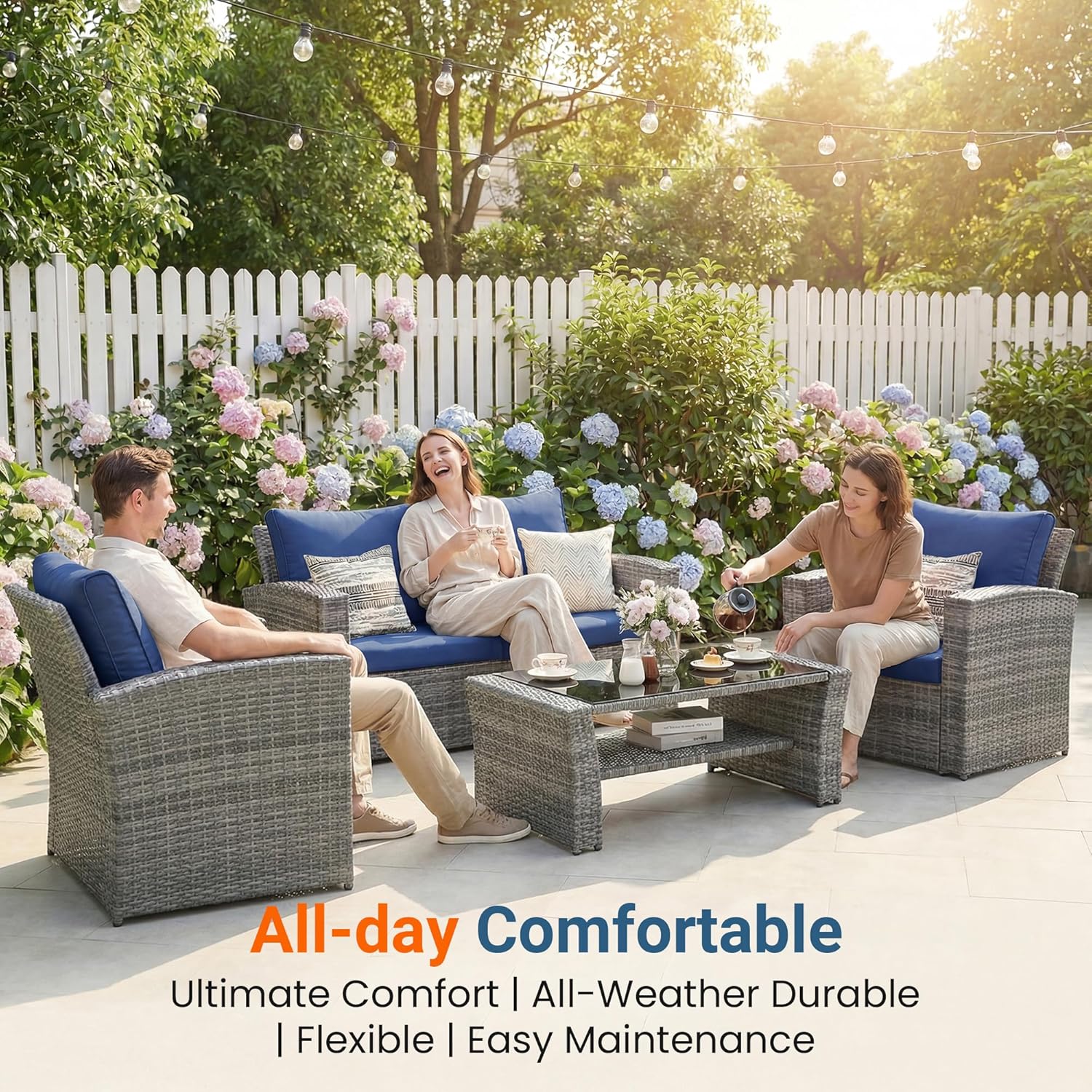 Wisteria Lane Dark Blue All Weather Wicker Patio Sofa