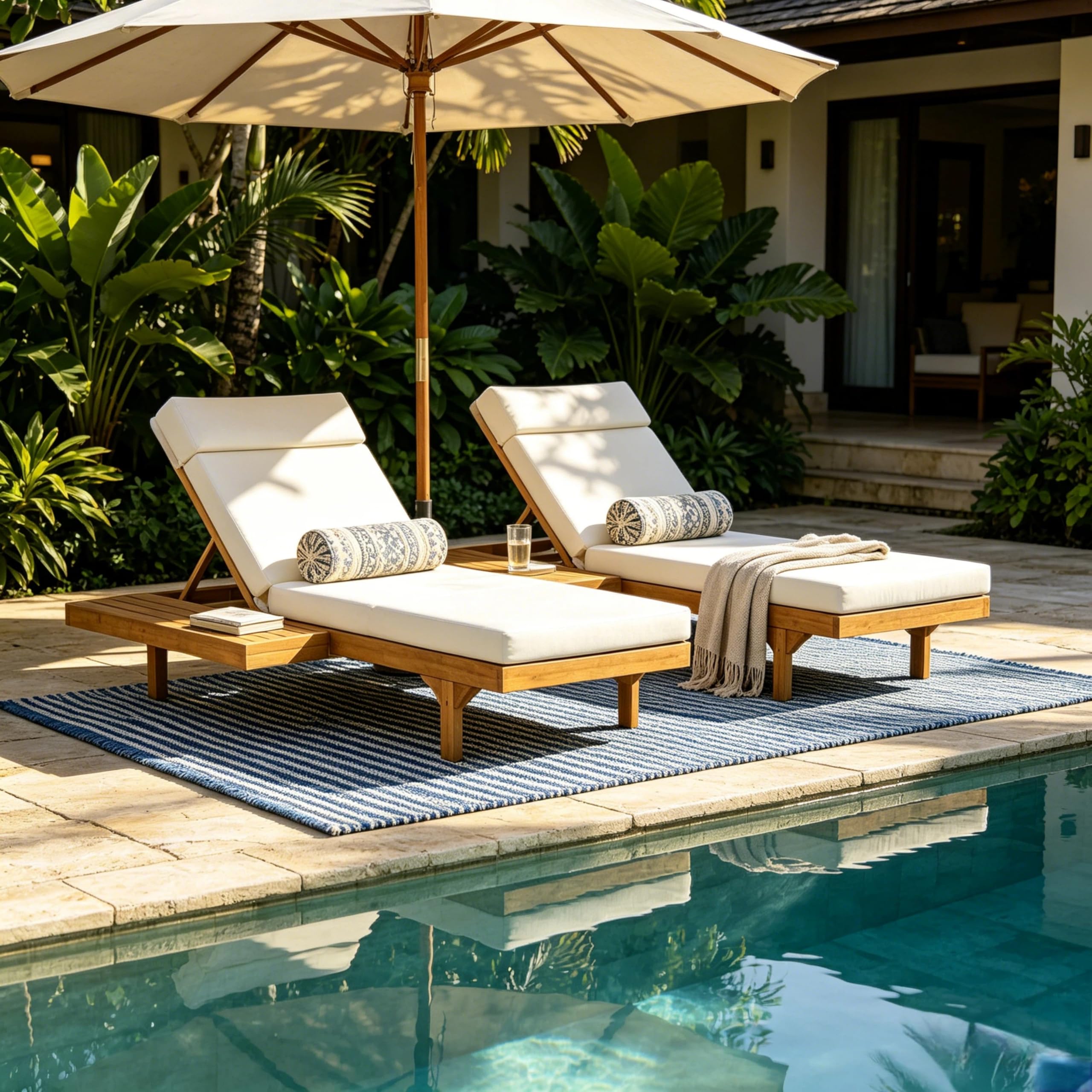 Outdoor Wicker Chaise Lounge Chairs Set of 2, 80'' Patio Rattan Reclining Chair w/Pull-Out Side Table &5-Level Adjustable Backrest Ergonomic Wave Design Pool Sunbathing Recliners, Gray