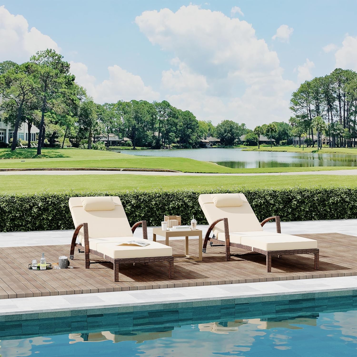 Litake Brown Rattan Pool Chaise Lounge