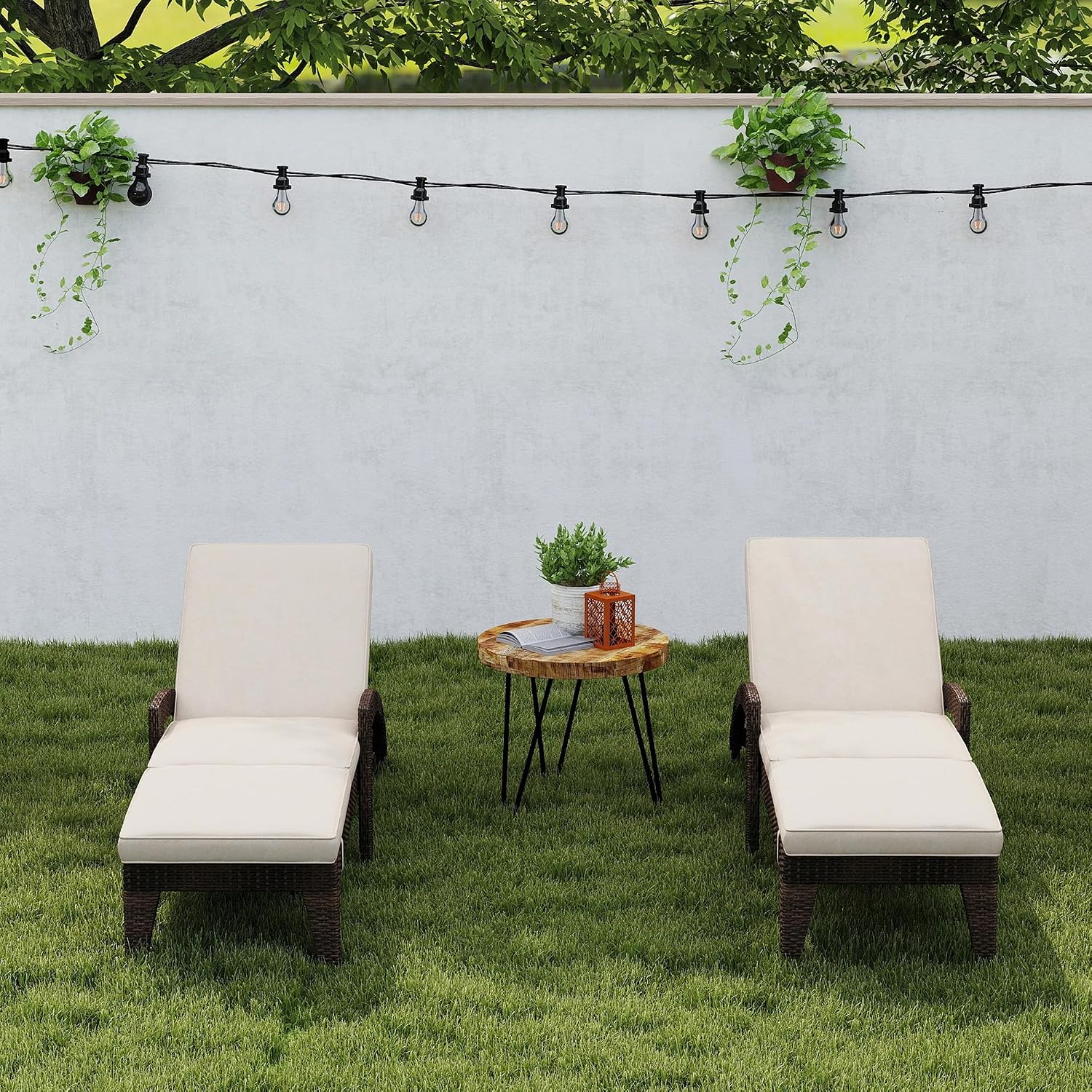 2 Khaki Wheeled Wicker Pool Lounges