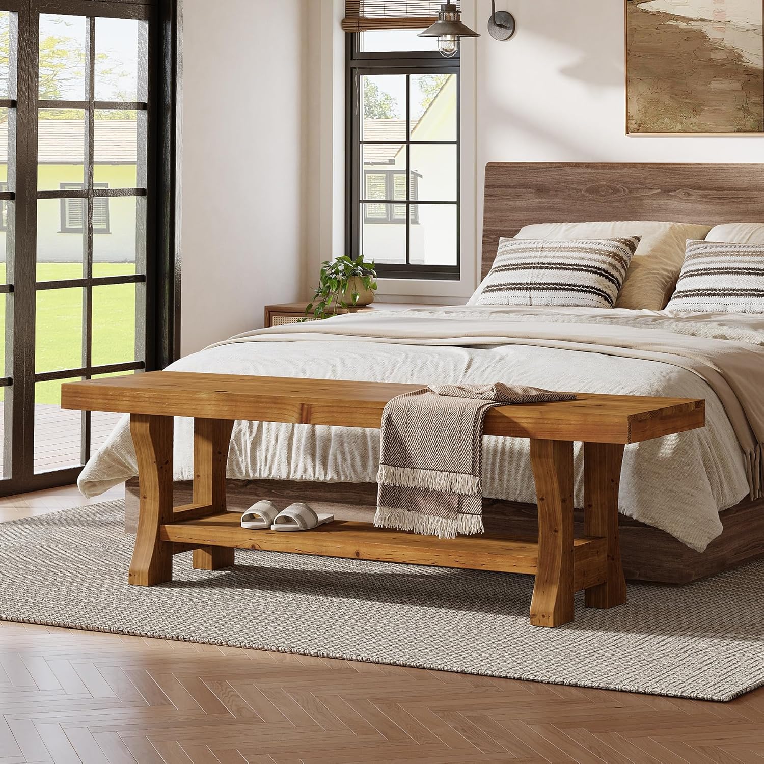 Brown Solid Wood Entry & Bed Bench