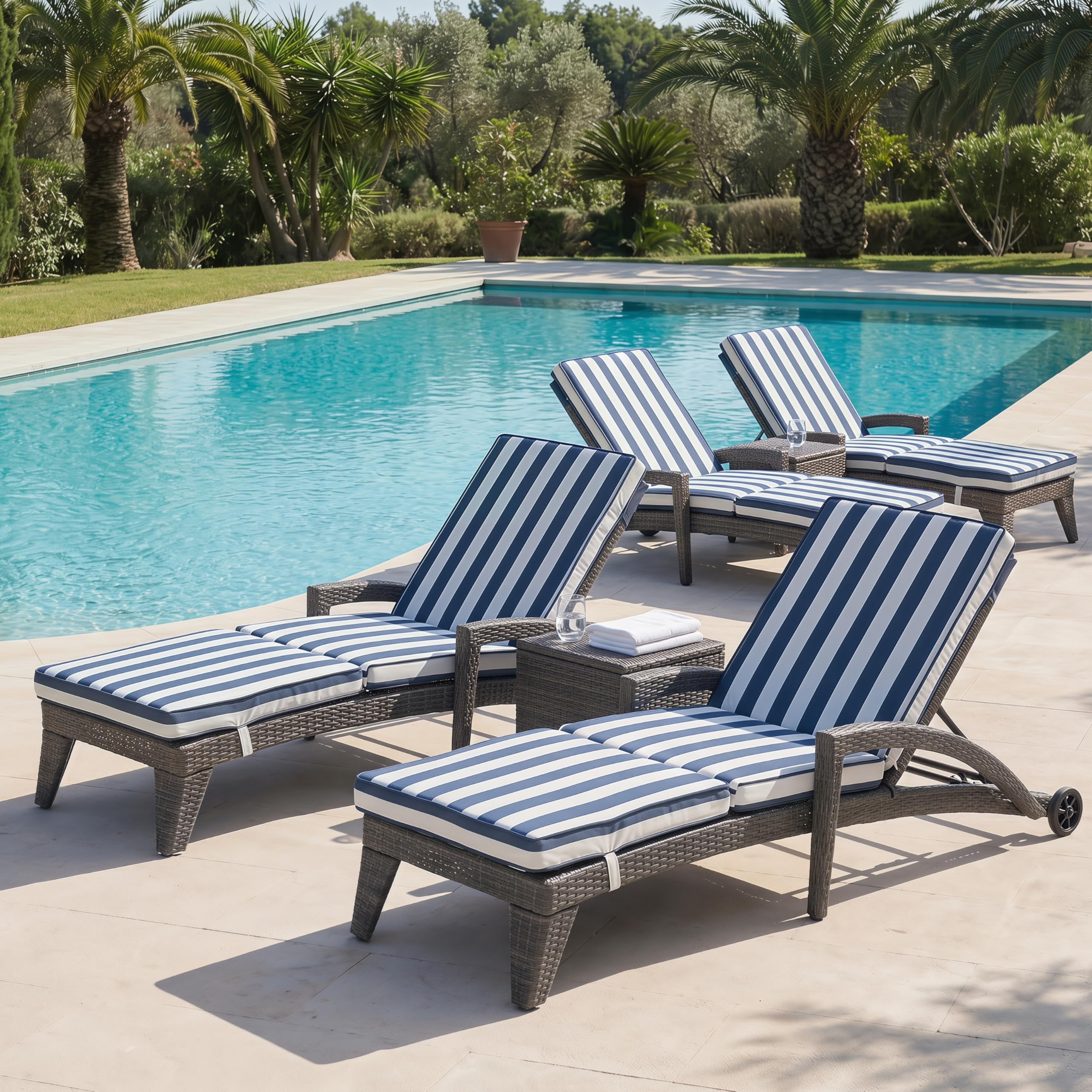 Patio Chaise Lounger Set of 2, Outdoor Lounger Patio Chairs, Heavy Duty Lounge Chairs Outdoor, Chaise Lounges for Resort, Backyard, Deck, Poolside, Garden, Grey Stripe