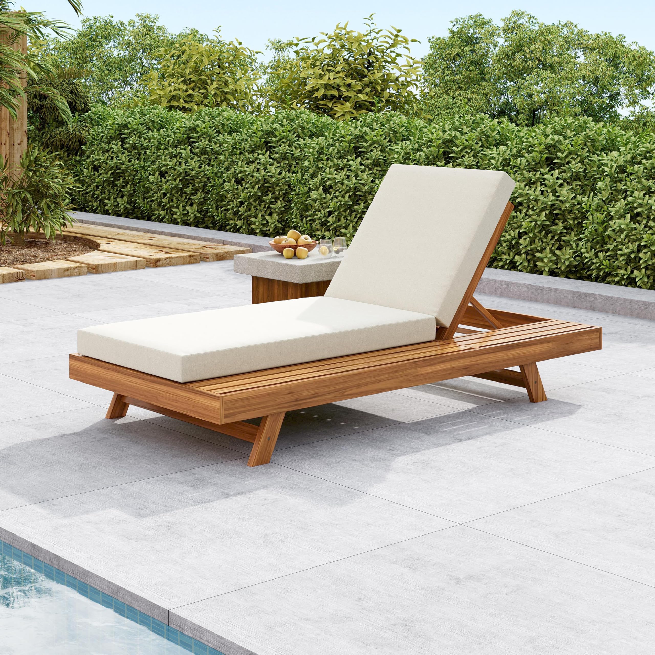 Outdoor Wicker Chaise Lounge Chairs Set of 2, 80'' Patio Rattan Reclining Chair w/Pull-Out Side Table &5-Level Adjustable Backrest Ergonomic Wave Design Pool Sunbathing Recliners, Gray