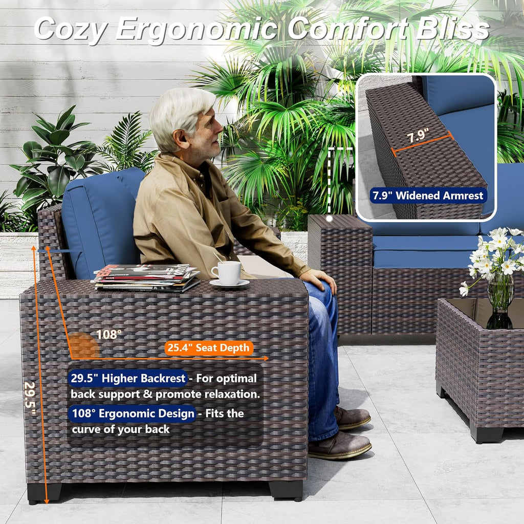 Dark Blue 6pc High Back Patio Set