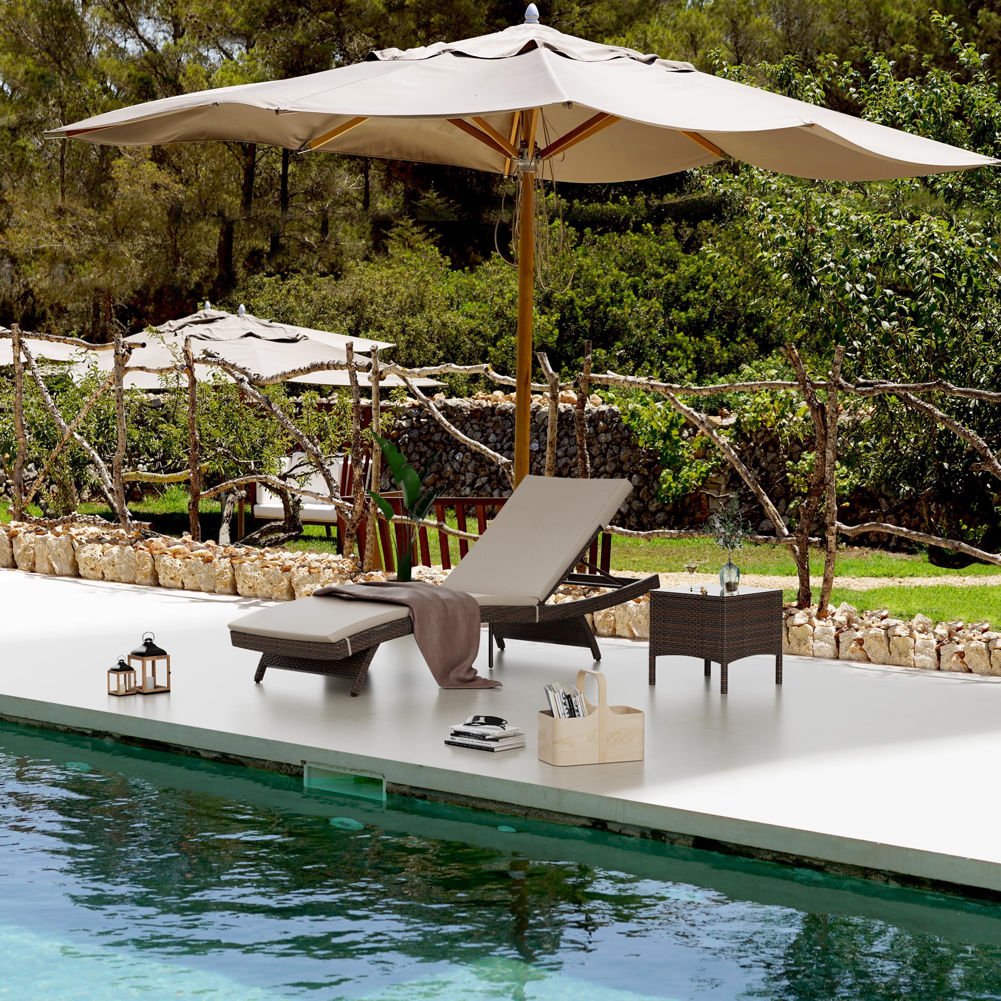 Pamapic Patio Chaise Lounge Set 3 Pieces with Adjustable Backrest and Removable Cushion, Outdoor Pool Chair for Patio Poolside Backyard Porch