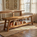 Farmhouse Storage Wood Dining Bench