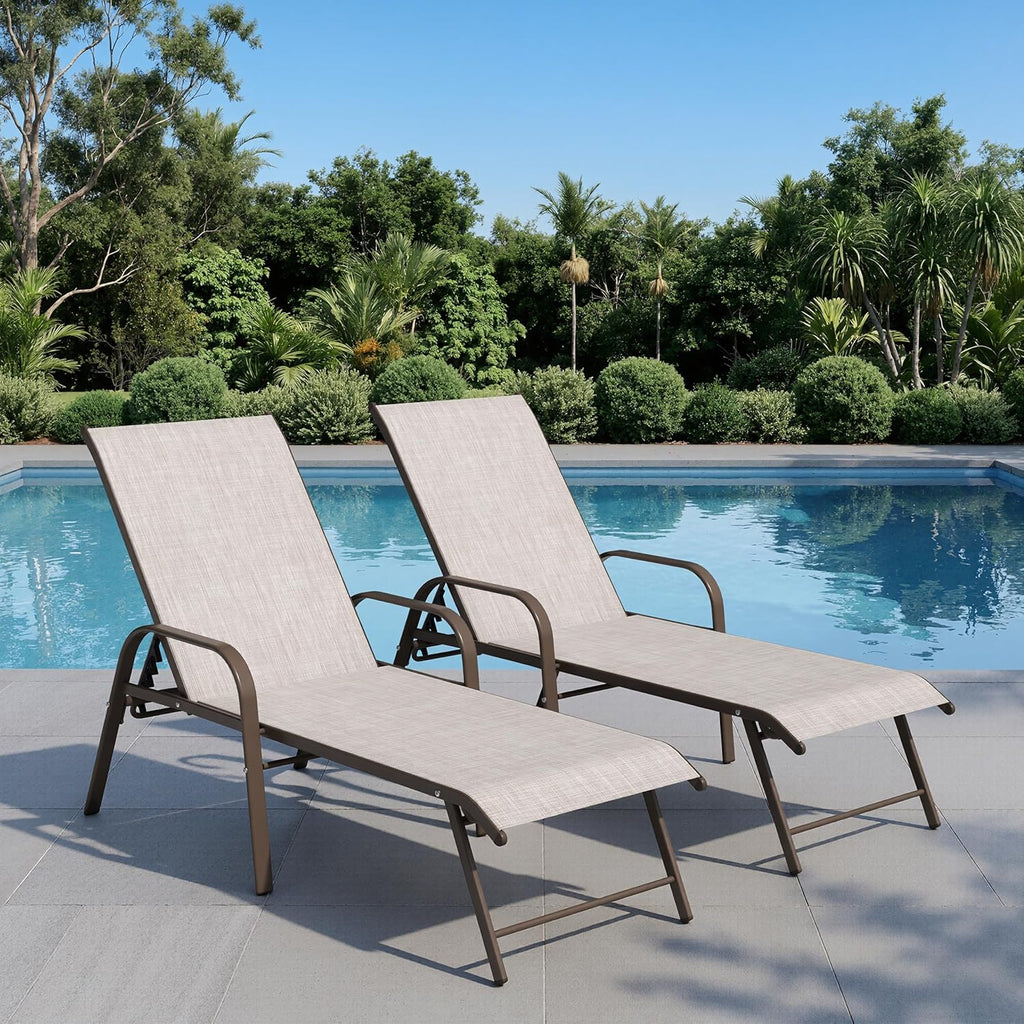 2 Beige Aluminum Pool Chaise Lounges