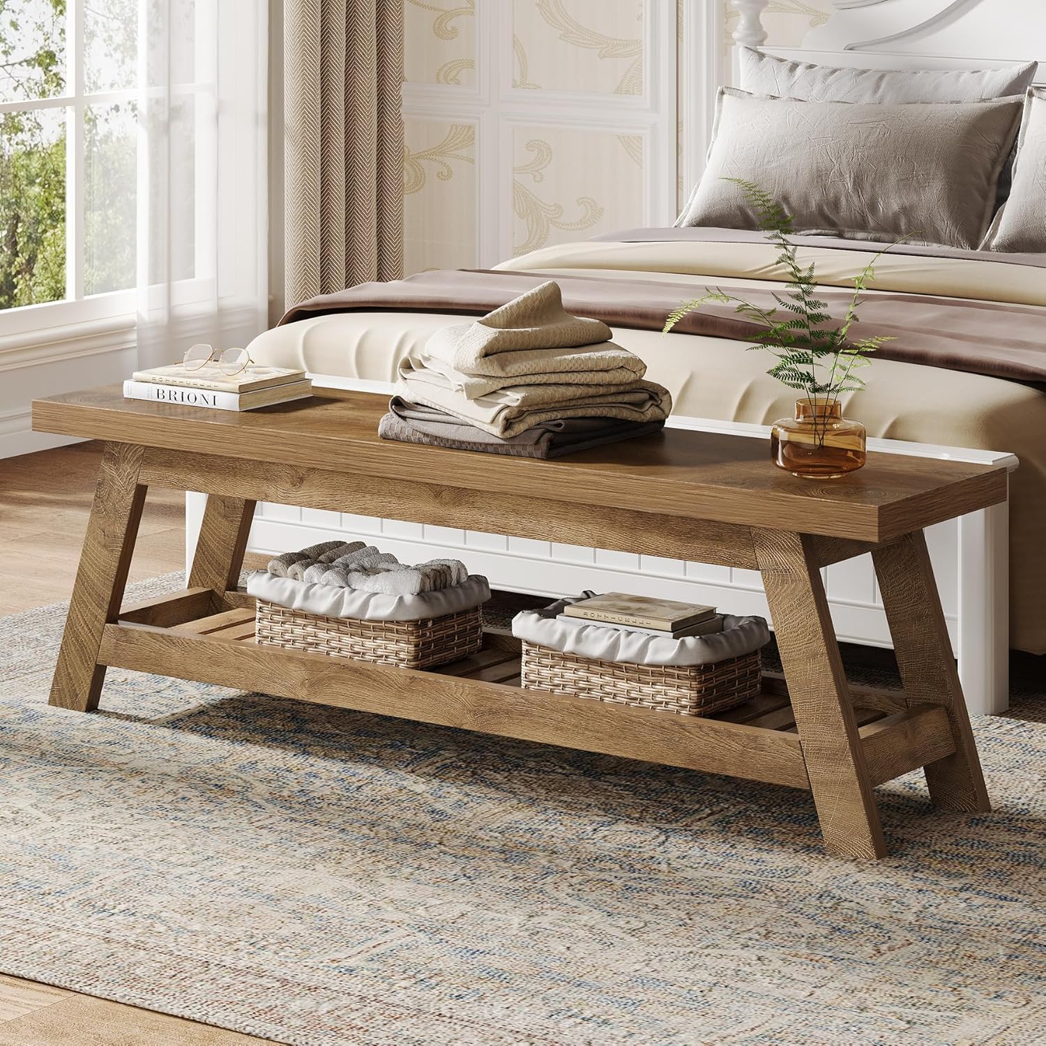 Tribesigns Wood Storage Entry Bench