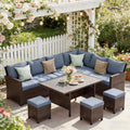 Wisteria Lane Blue 7-Piece Wicker Patio Sectional Set