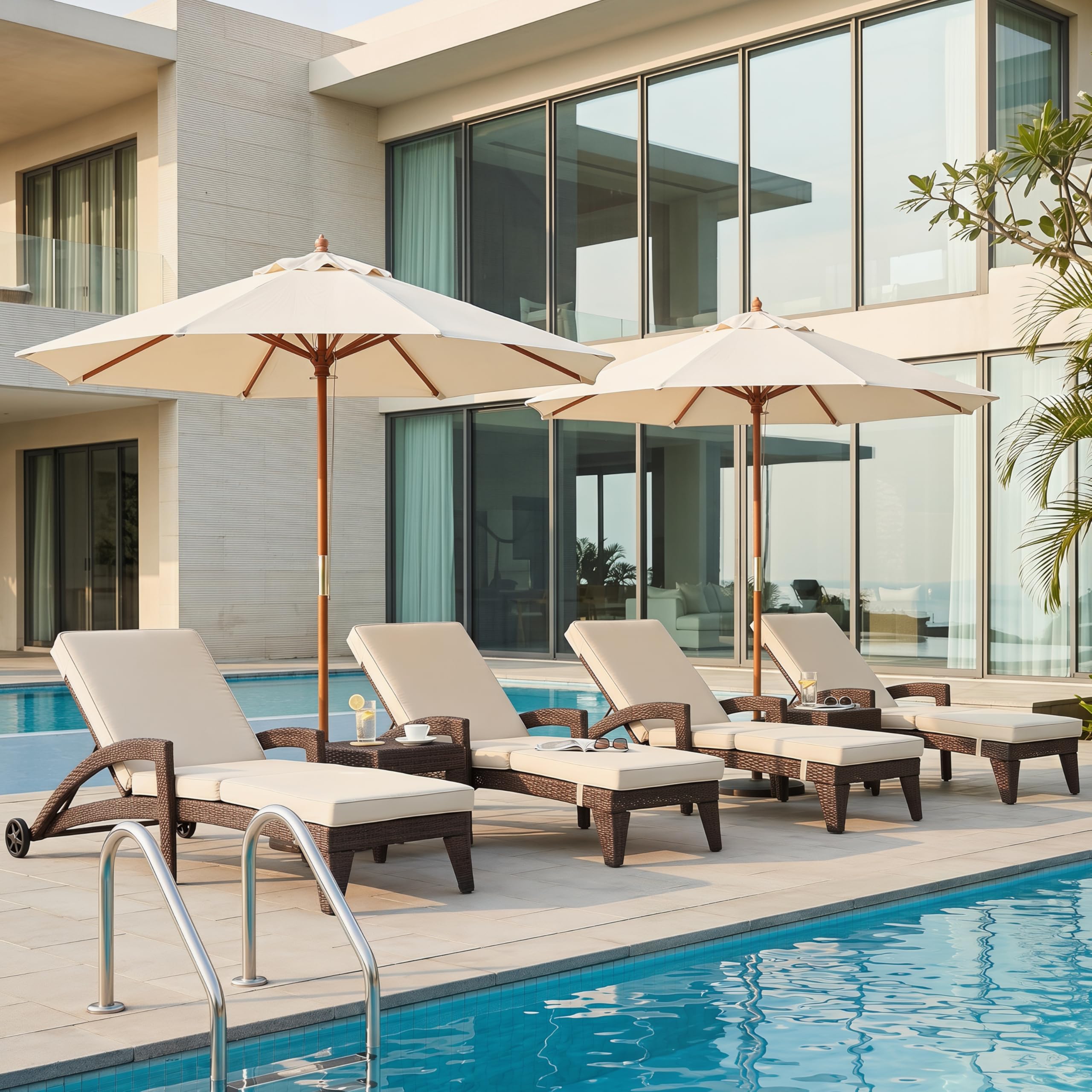 Patio Chaise Lounger Set of 2, Outdoor Lounger Patio Chairs, Heavy Duty Lounge Chairs Outdoor, Chaise Lounges for Resort, Backyard, Deck, Poolside, Garden, Grey Stripe