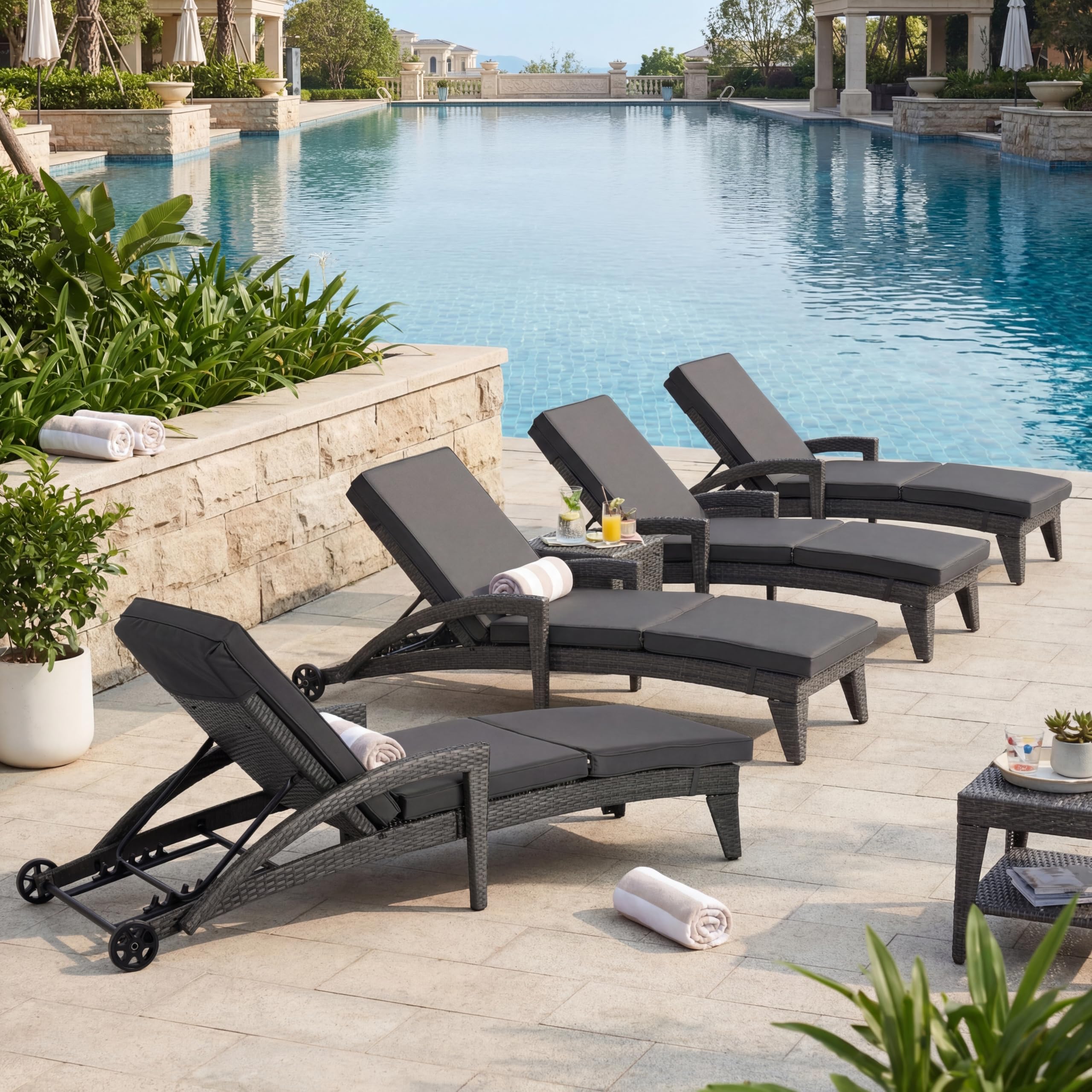 Patio Chaise Lounger Set of 2, Outdoor Lounger Patio Chairs, Heavy Duty Lounge Chairs Outdoor, Chaise Lounges for Resort, Backyard, Deck, Poolside, Garden, Grey Stripe