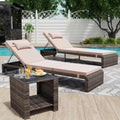 3 Pieces Chaise Lounge Set, Modern Outdoor Patio Furniture with Adjustable Backrest & Side Table, Durable PE Wicker, Weather Resistant Cushions, Beige