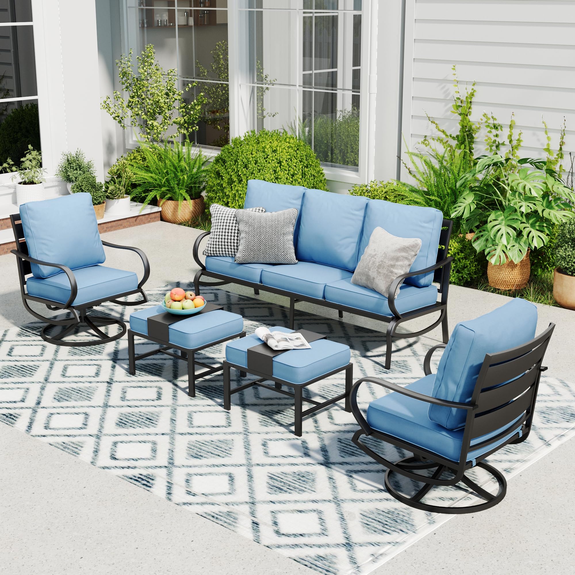 Sophia William Peacock Blue Fire Pit Patio Set