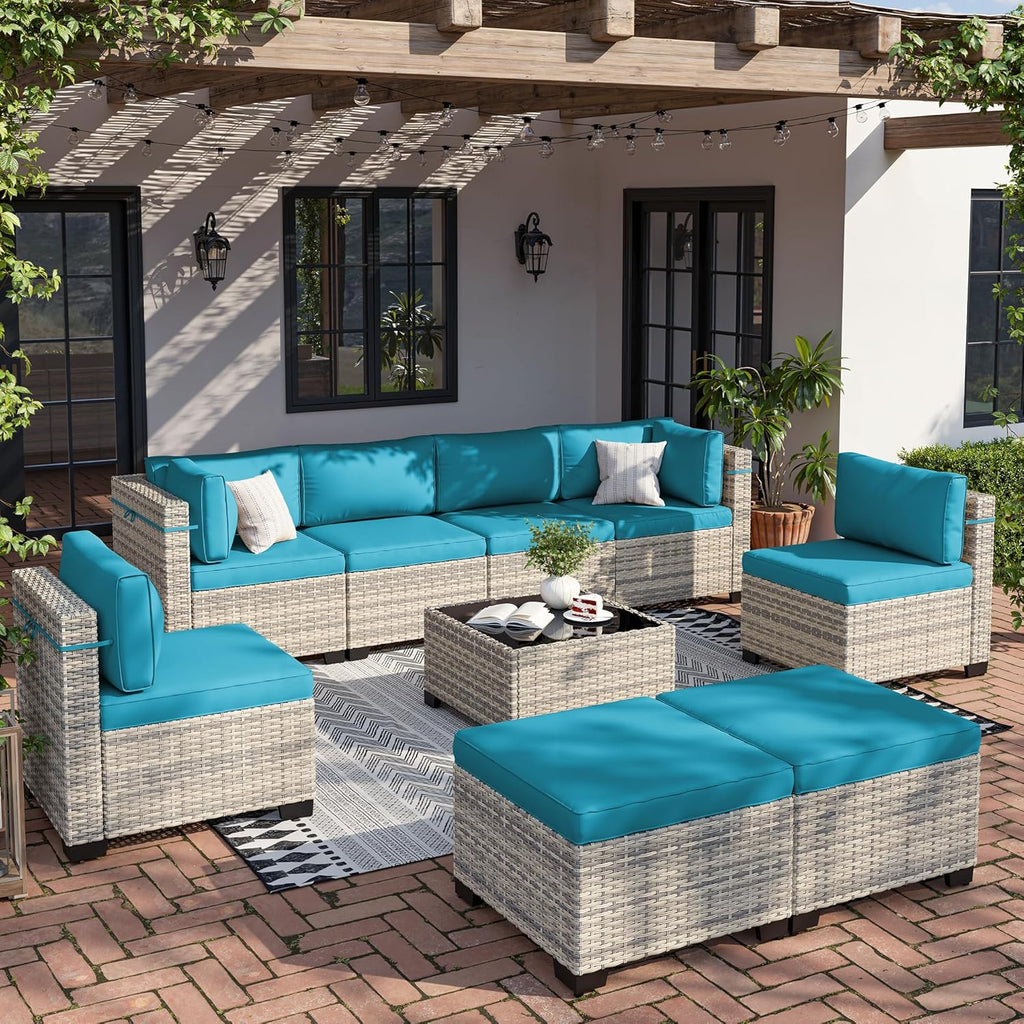 Lake Blue 9pc Wicker Patio Set