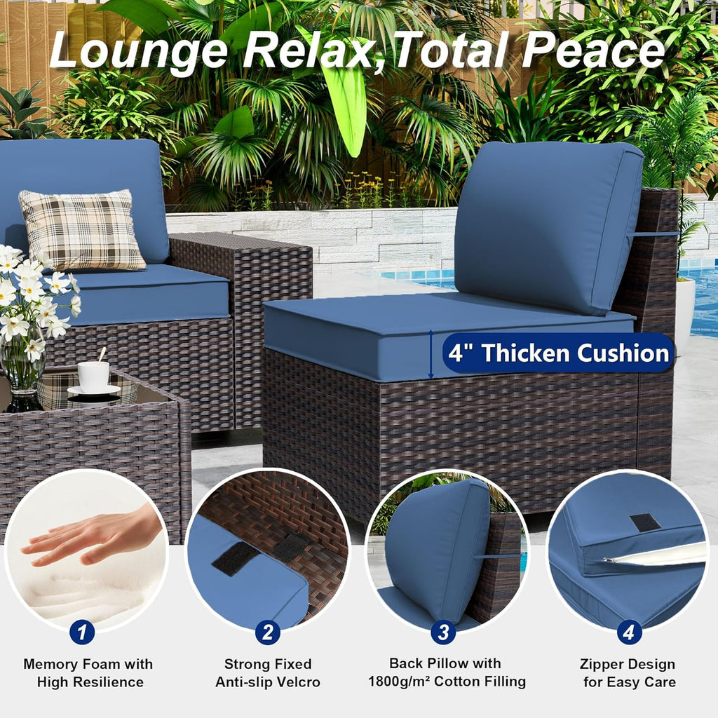Dark Blue 6pc High Back Patio Set