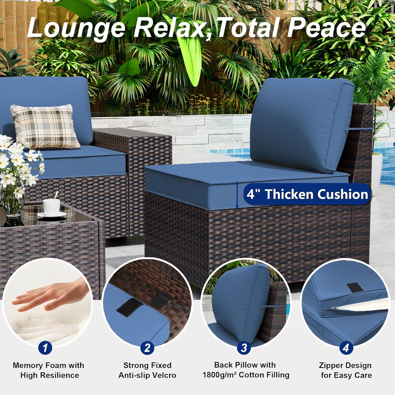 Dark Blue 6pc High Back Patio Set