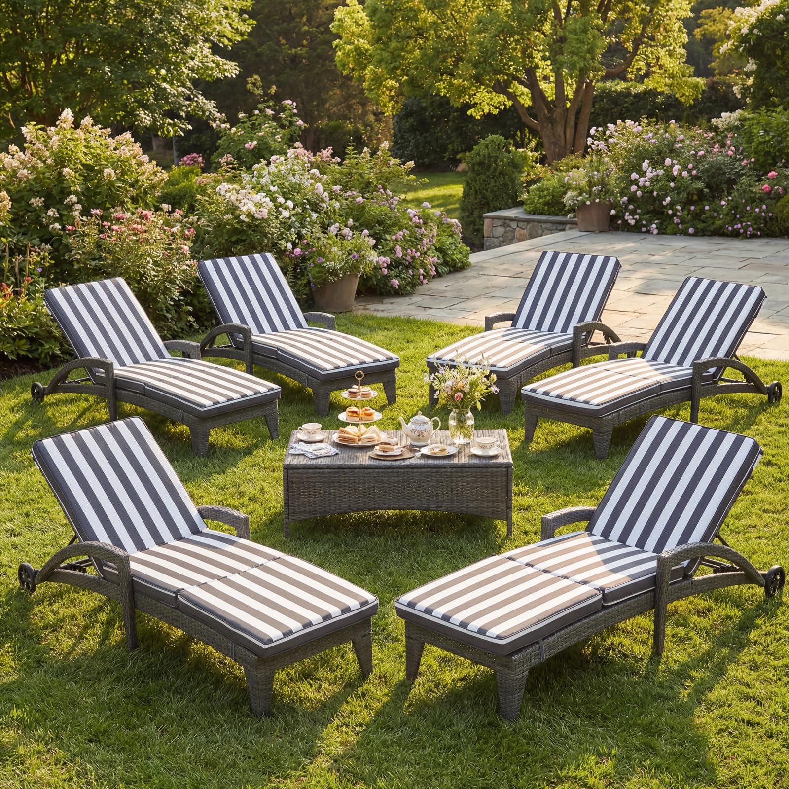 Patio Chaise Lounger Set of 2, Outdoor Lounger Patio Chairs, Heavy Duty Lounge Chairs Outdoor, Chaise Lounges for Resort, Backyard, Deck, Poolside, Garden, Grey Stripe
