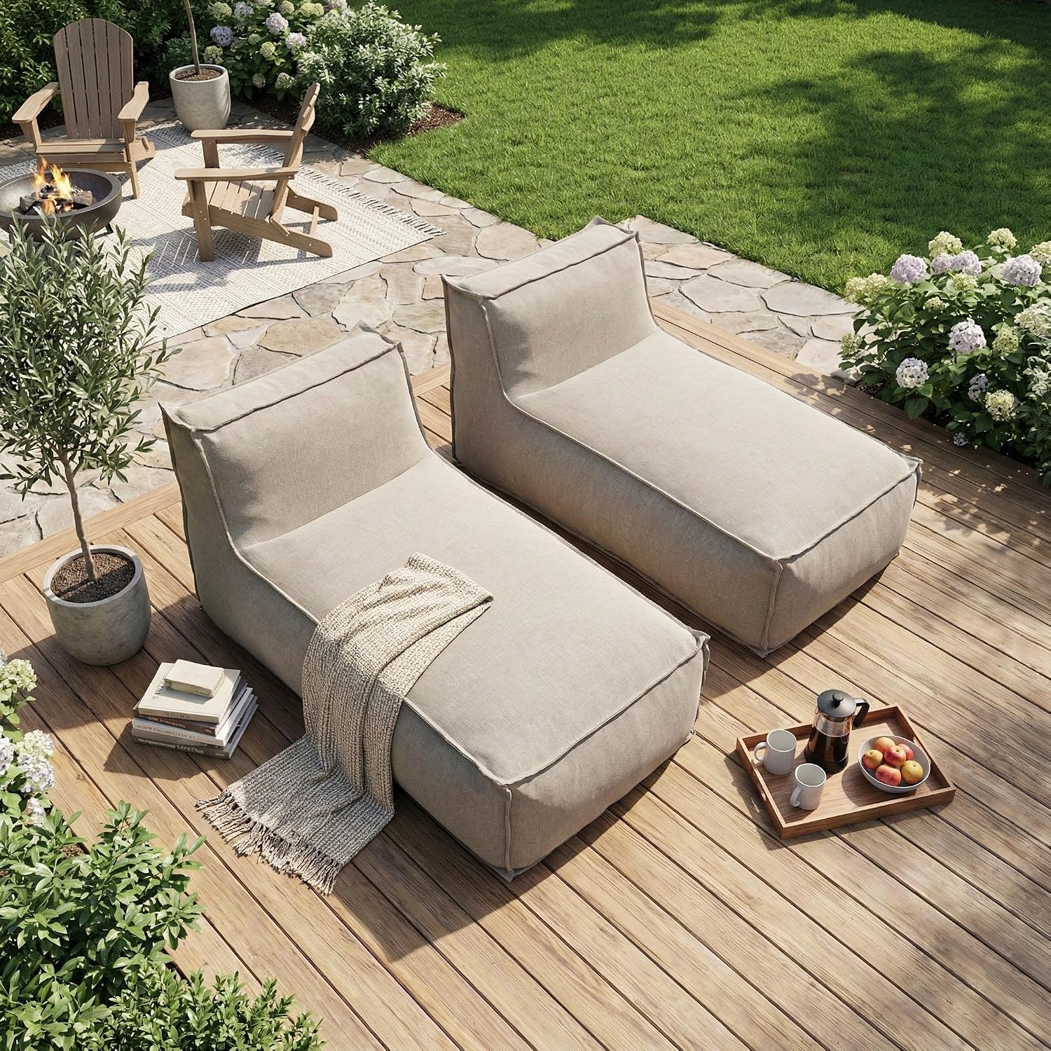 2 Beige Merax Outdoor Bean Bag Lounges